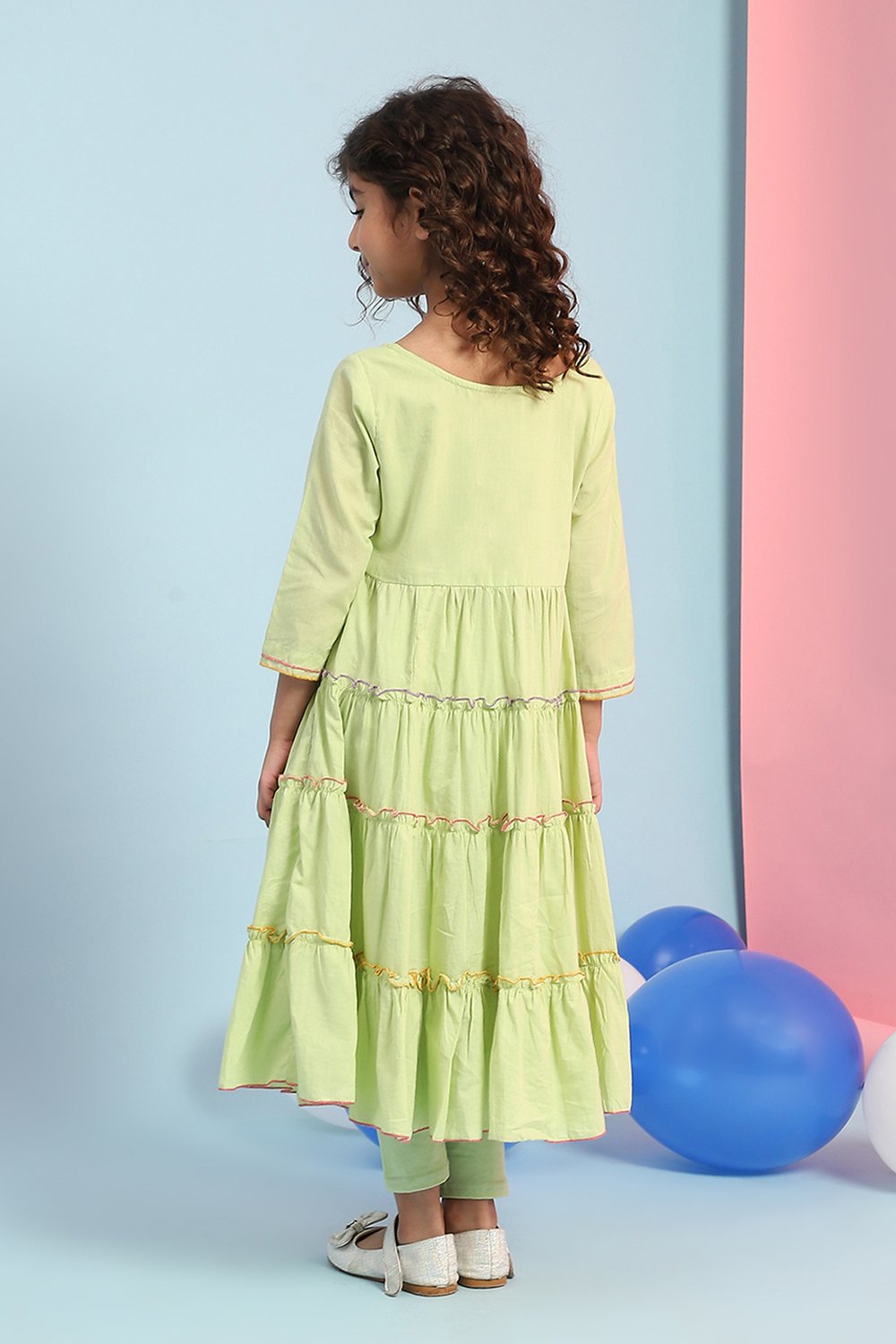 Pastel Pink Cotton Tiered Suit Set image number 4