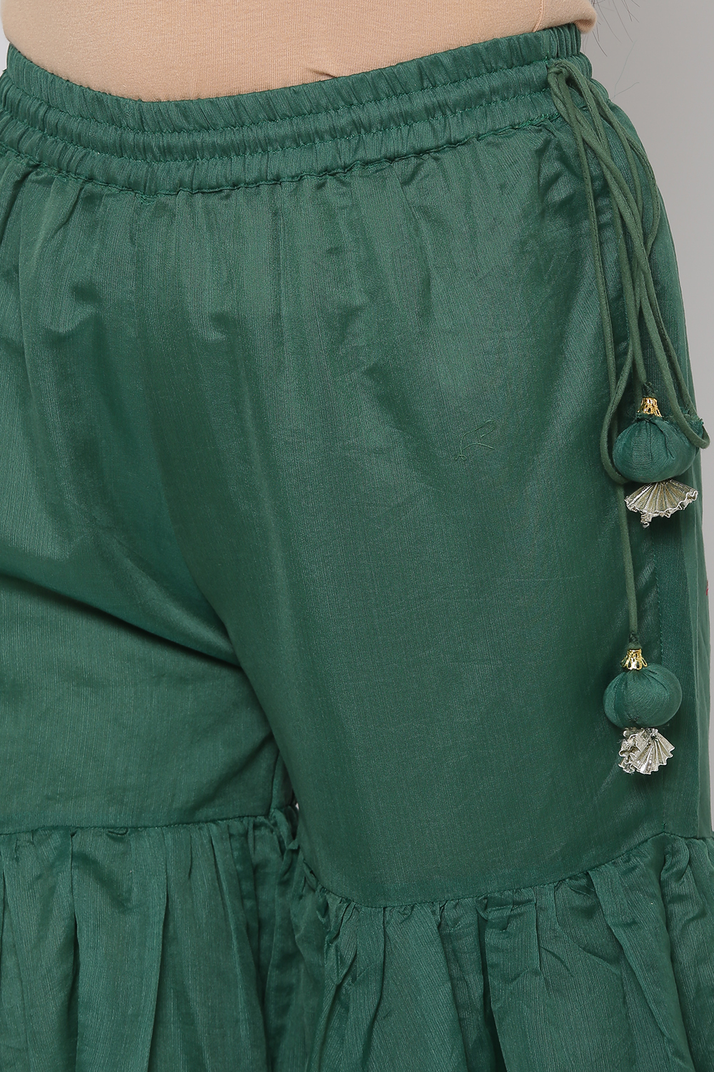 Green Poly Metallic Sharara Kurta Garara Suit Set image number 3