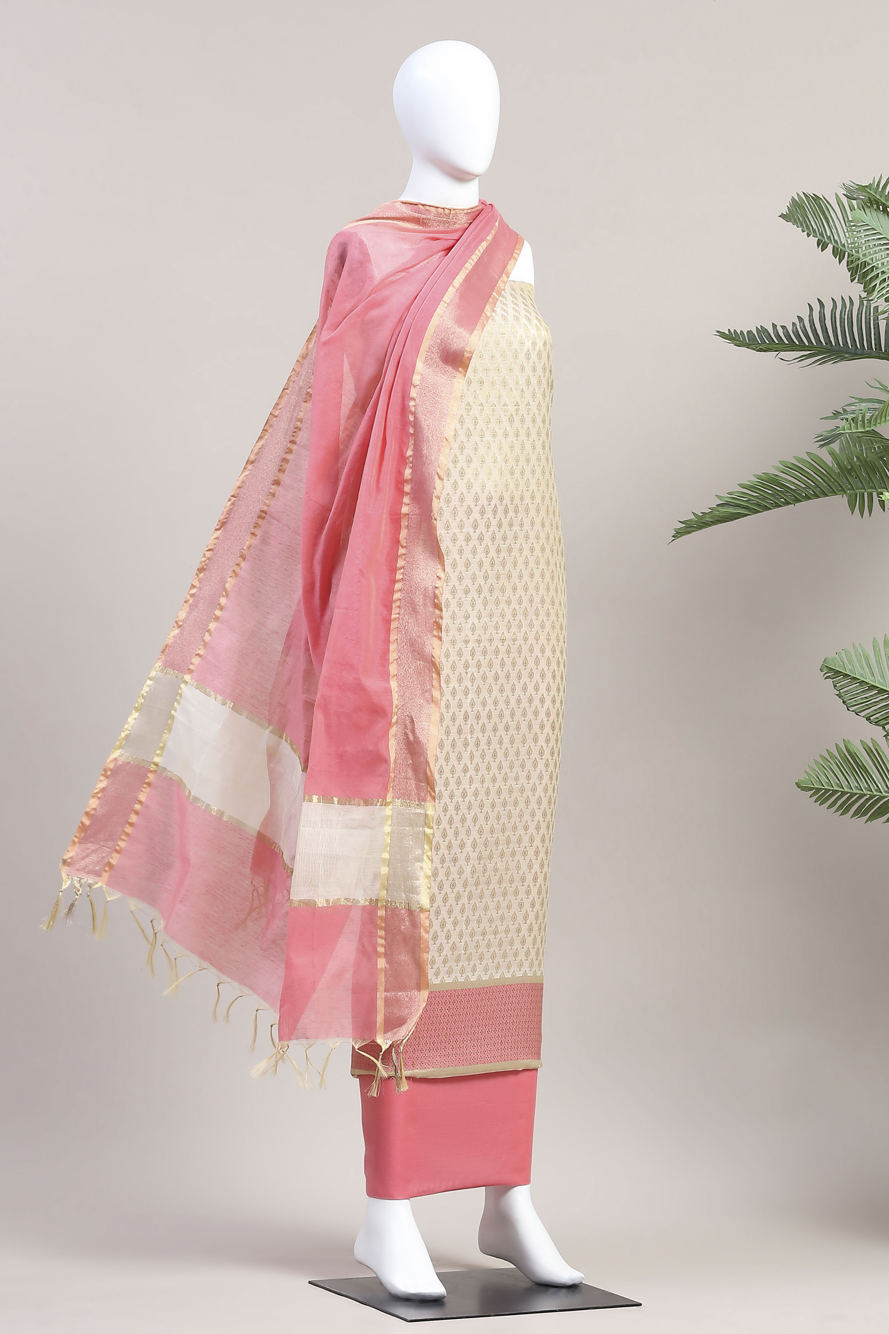 Pastel Cotton Printed Embroidered Unstitched Suit Set image number 4
