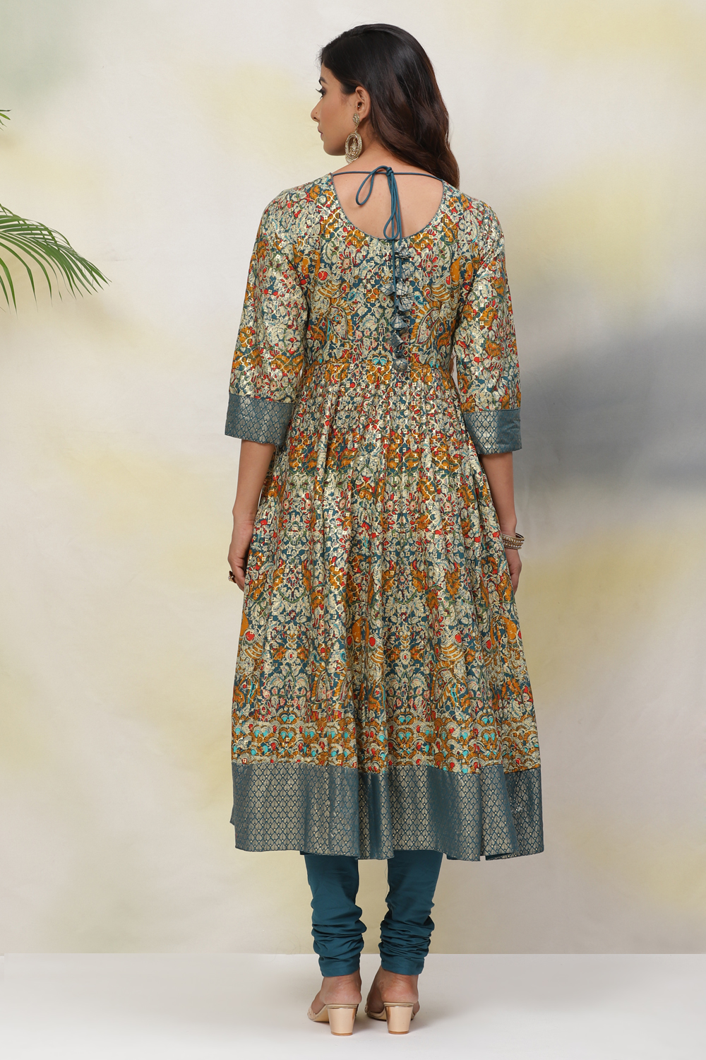 Teal Cotton Anarkali Kurta Churidar Suit Set image number 7