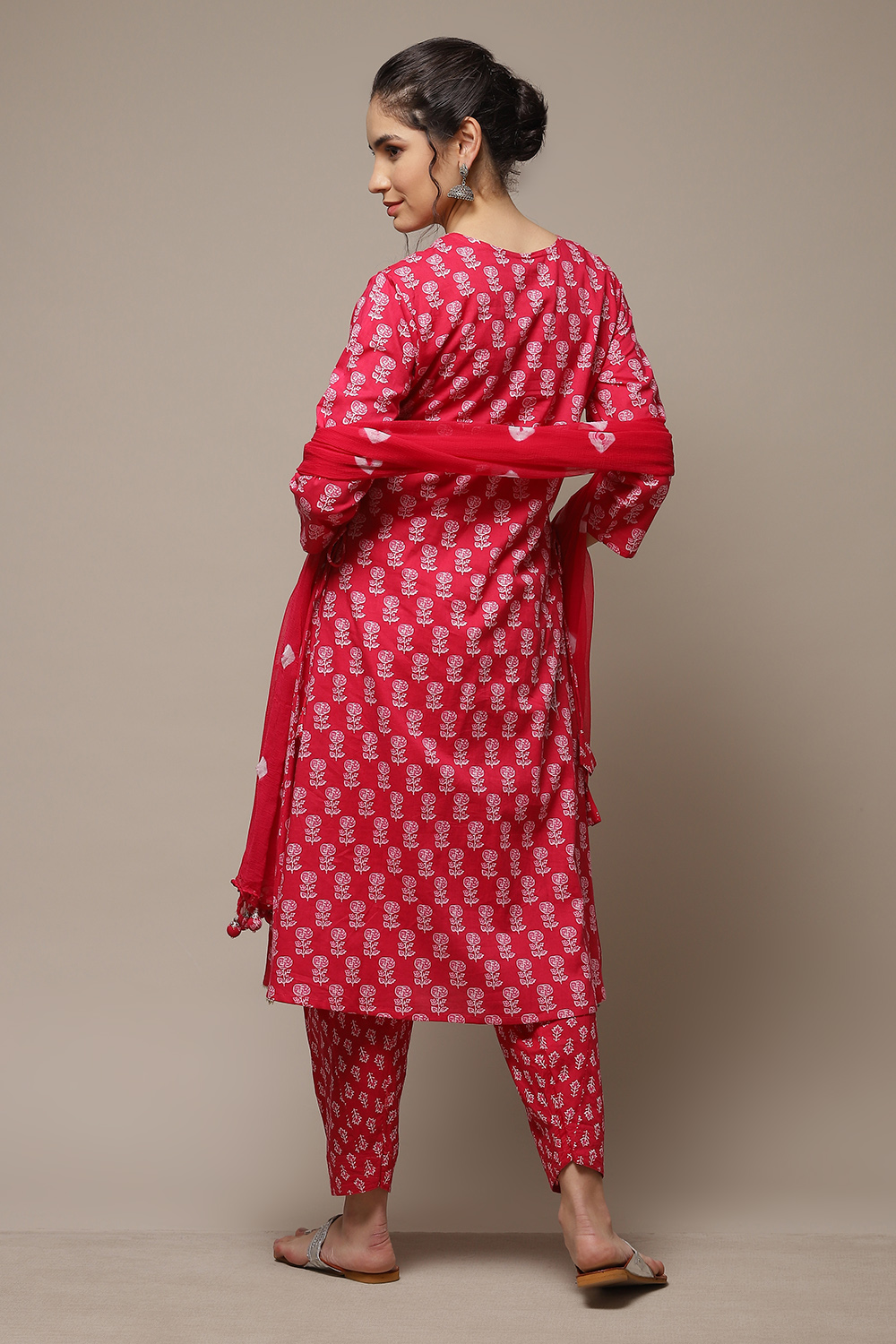 Pink Cotton Hand Block Print Unstitched Suit Set image number 2
