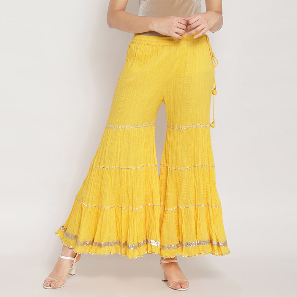 Yellow Cotton Sharara Pants image number 0