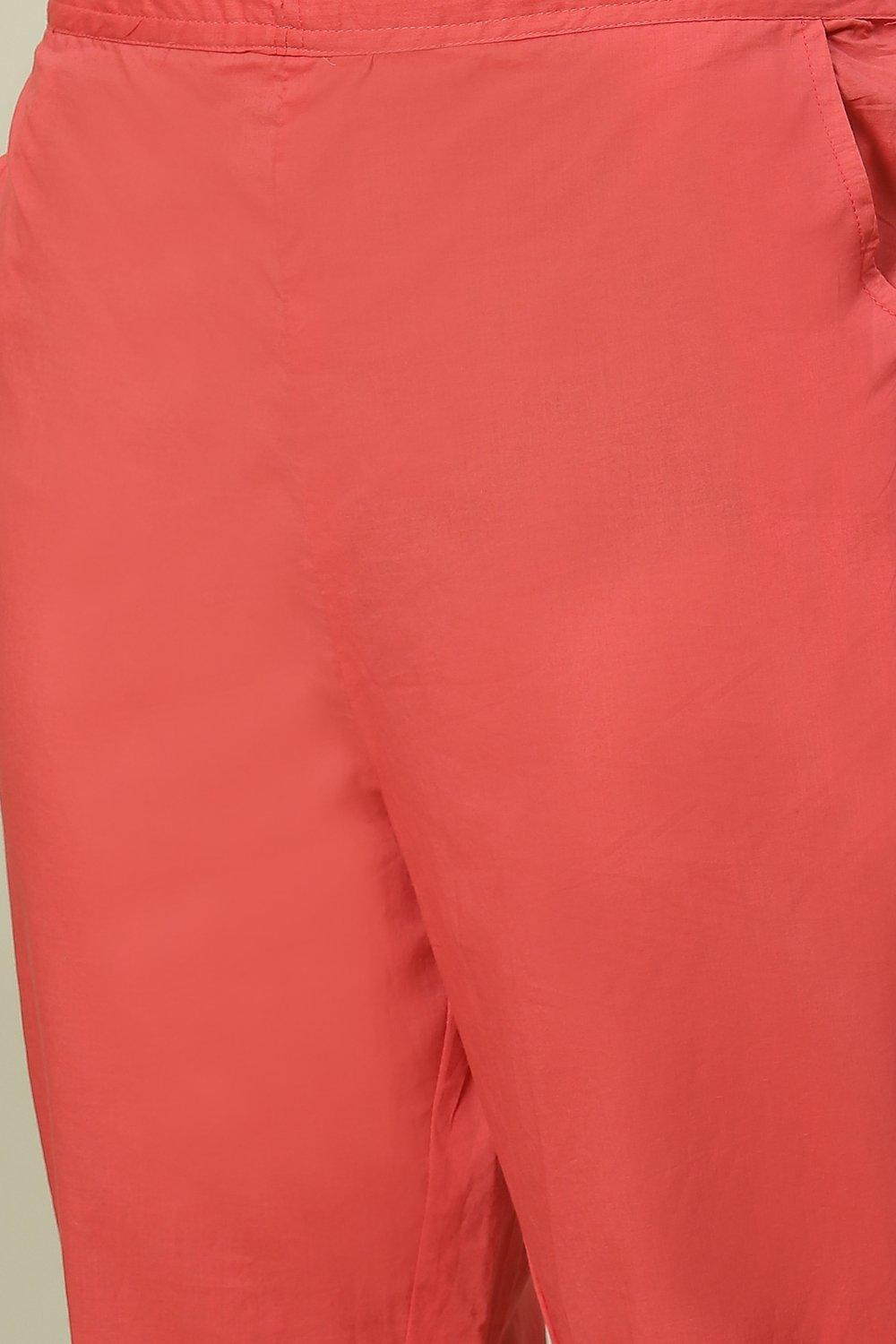 Soft Red Straight Kurta Relaxed Pant Suit Set image number 2
