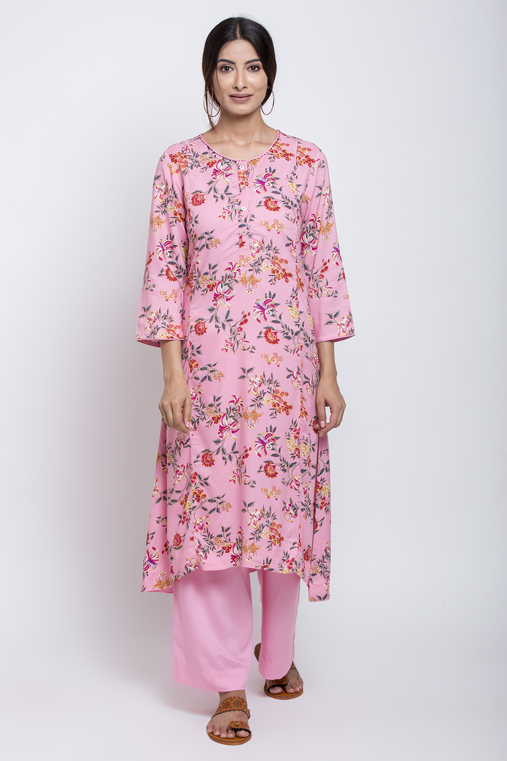 Pink Viscose A-Line Kurta Palazzo Suit Set image number 4