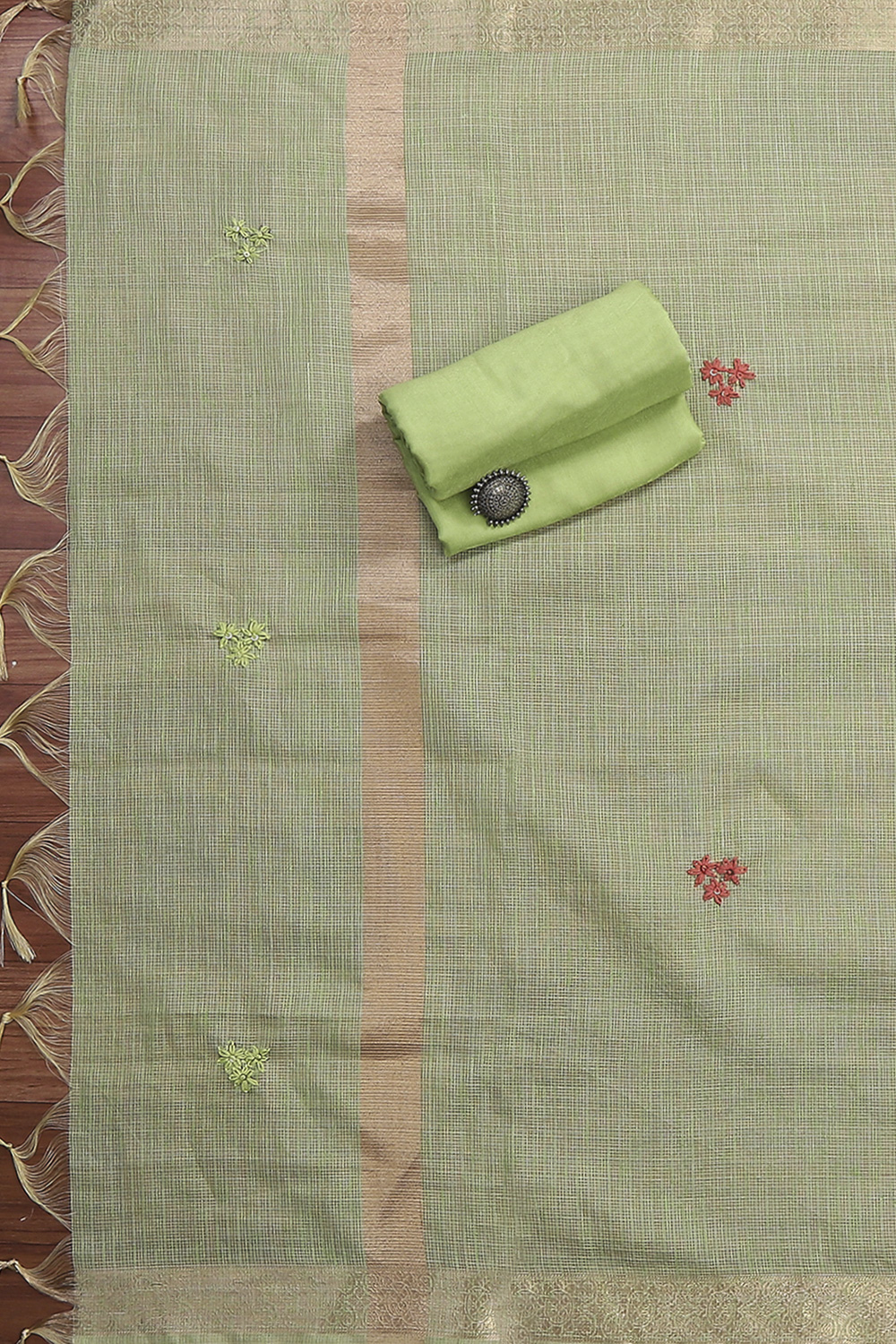 Pista Green Silk Blend Hand Embroidered Unstitched Suit Set image number 3
