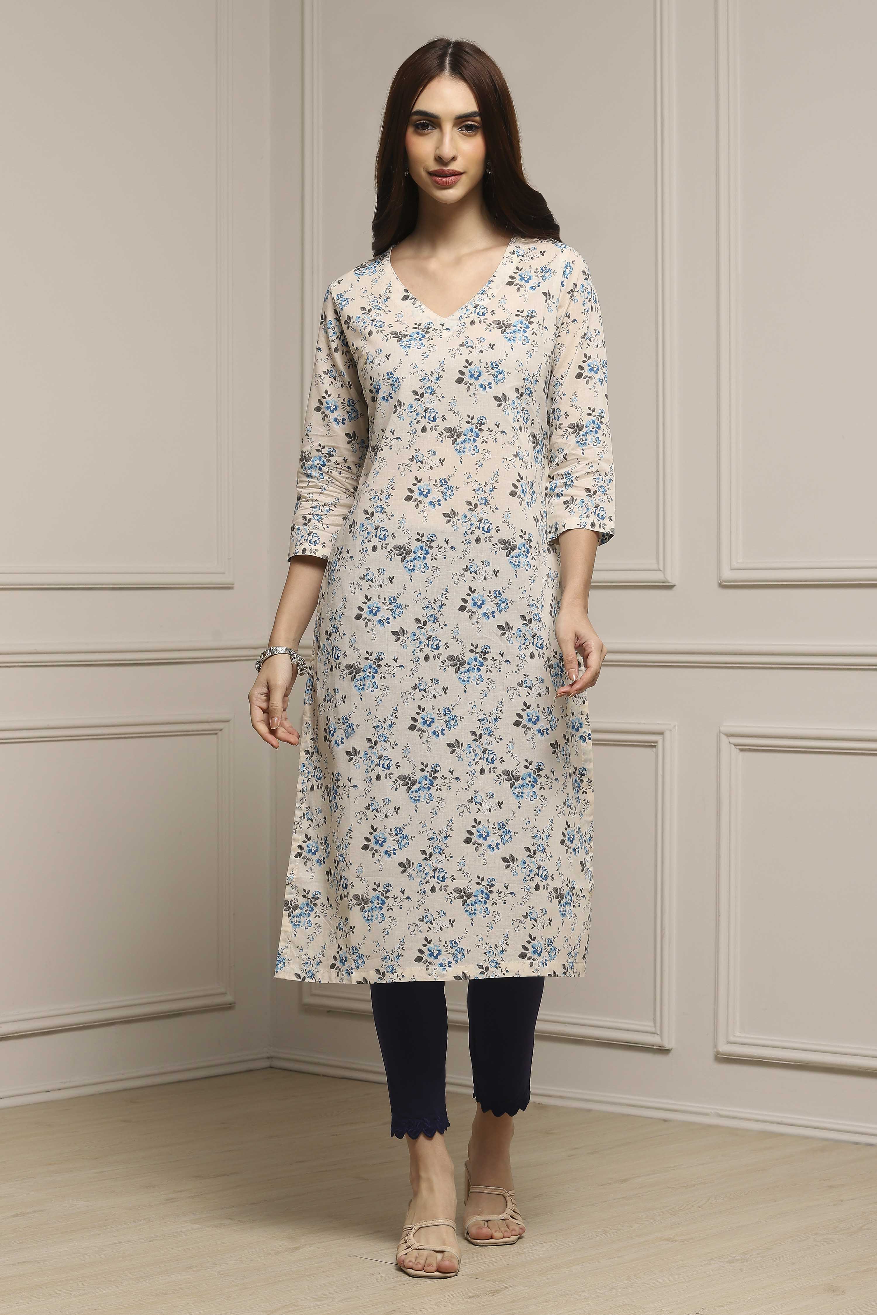 Cream Cotton Kurta image number 5