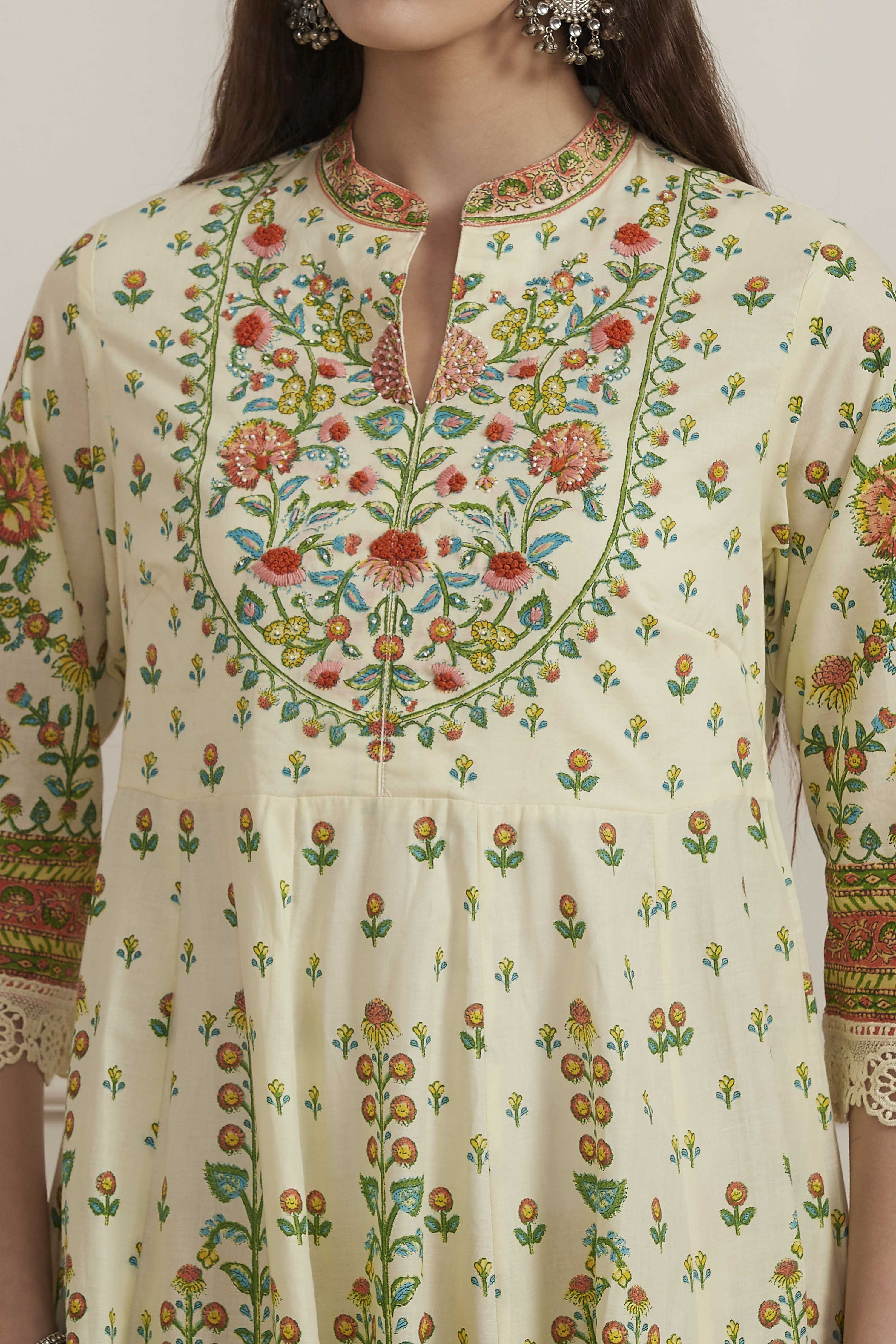 Neutral Cotton Kalidar Suit Set image number 1