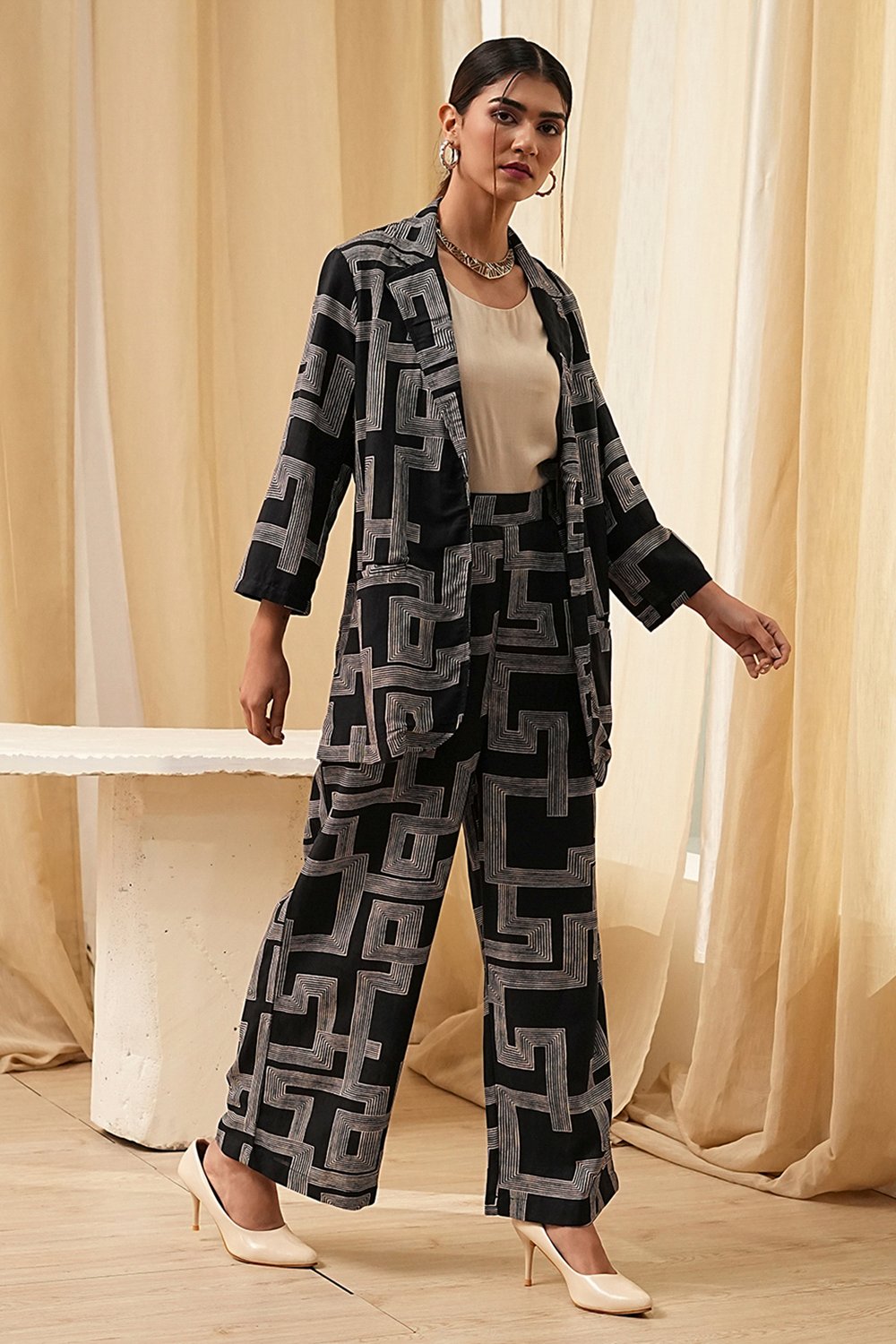 Black Viscose Printed Co-ord Set image number 5