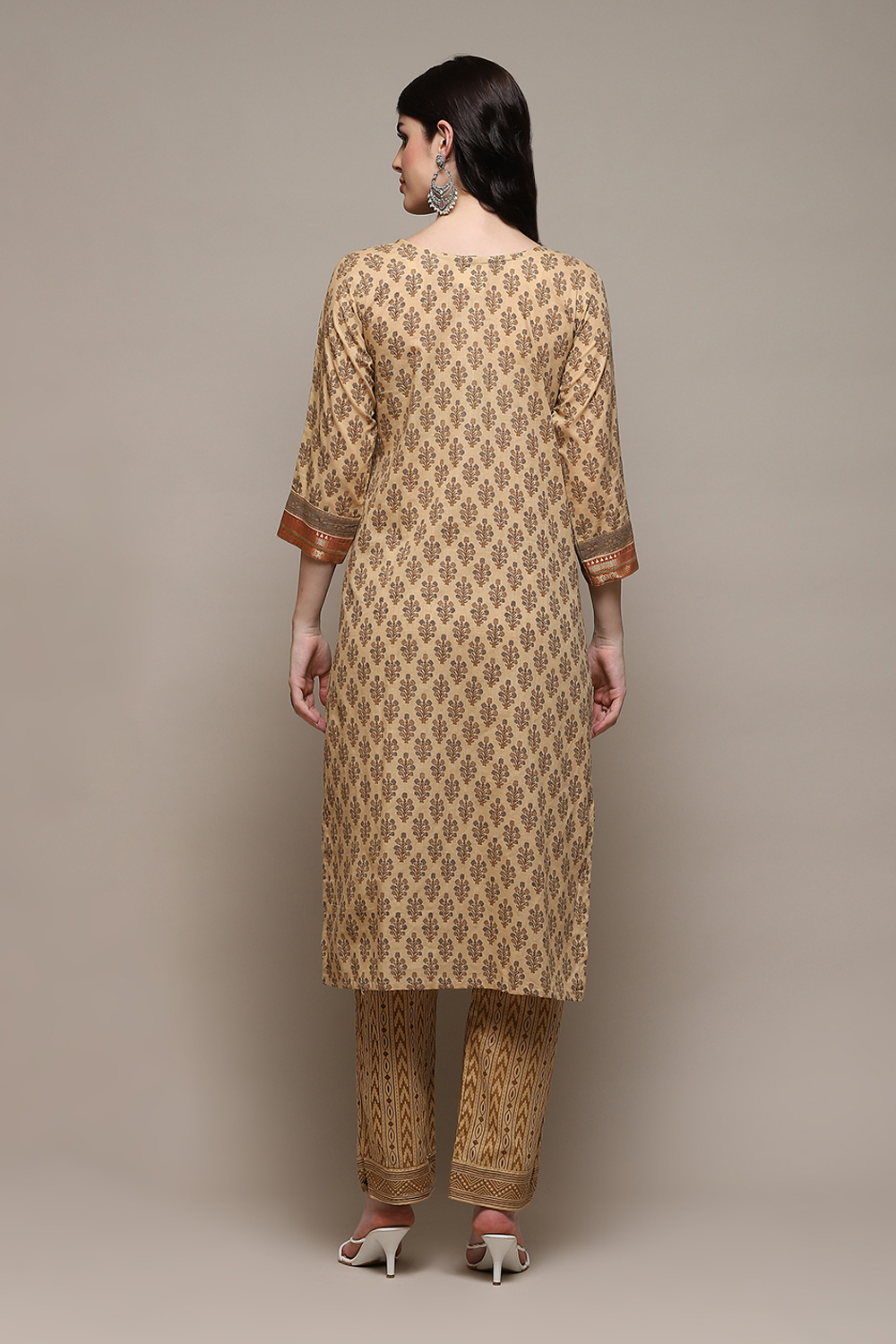 Coffee Brown Cotton Hand Embroidered Unstitched Suit Set image number 5