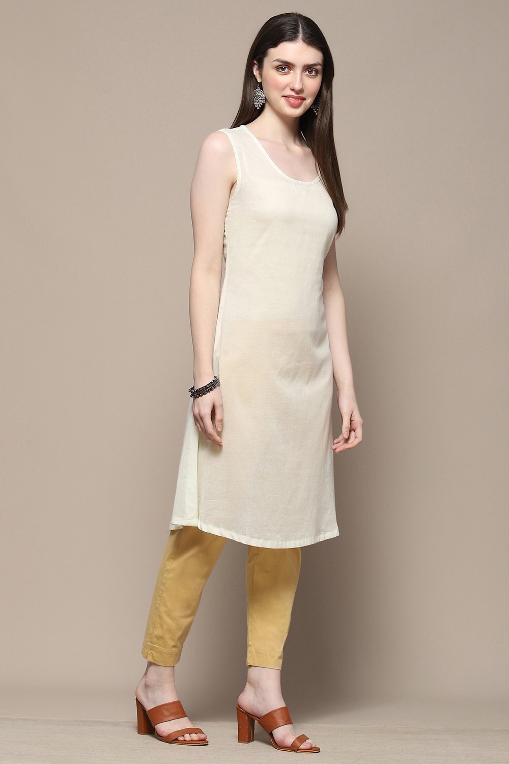 Yellow Teal Polyester Straight Kurta image number 6