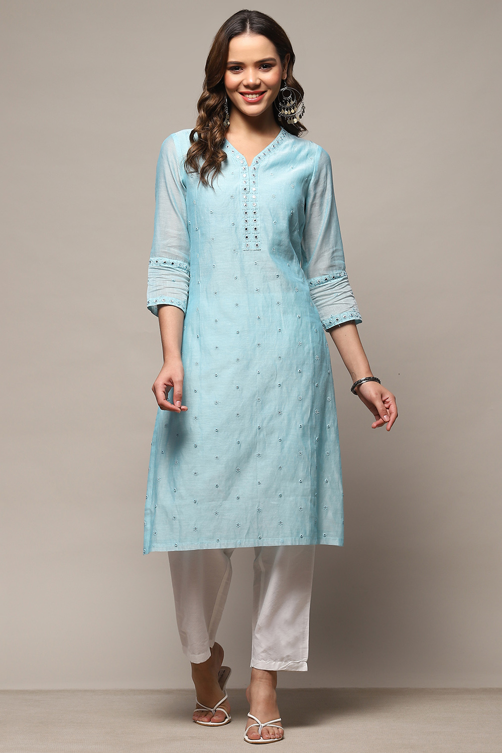 Blue Polyester Asymmetric Kurta image number 5