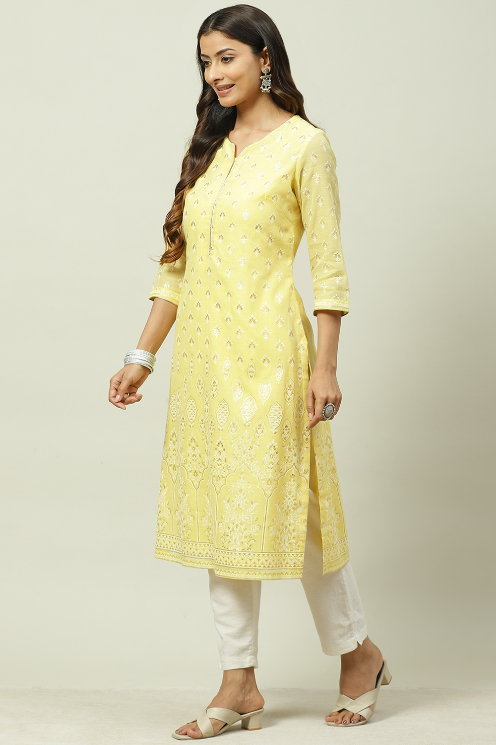 Yellow Art Silk Straight Kurta image number 2