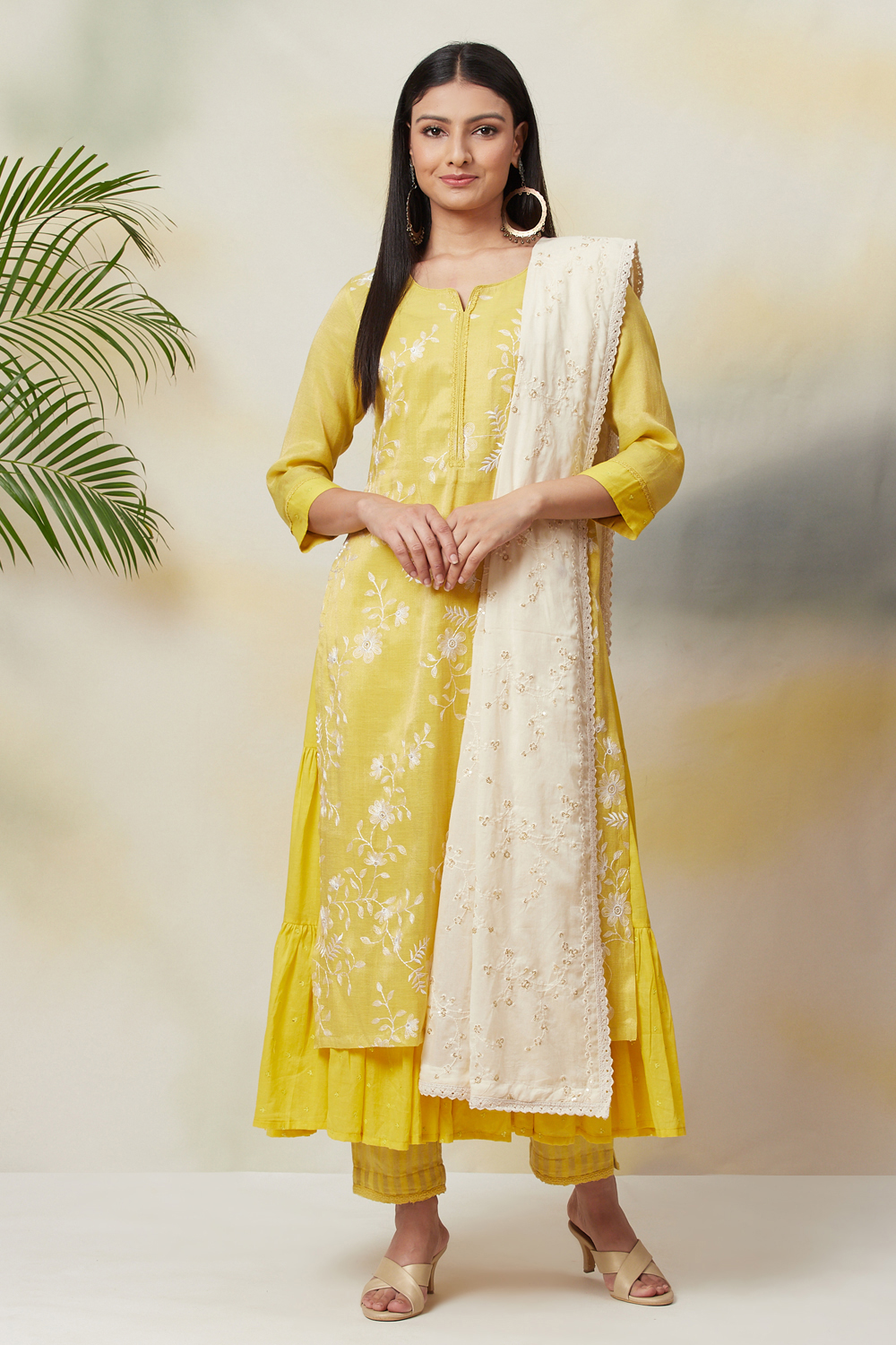 Lime Yellow Cotton Straight Kurta Slim Pant Suit Set image number 5