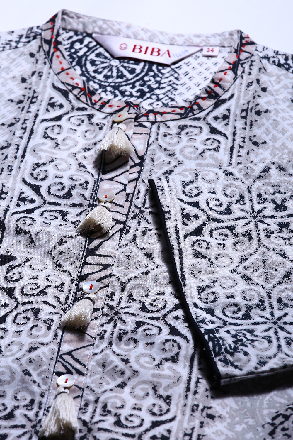 Black Cotton A-line Printed Kurta image number 1