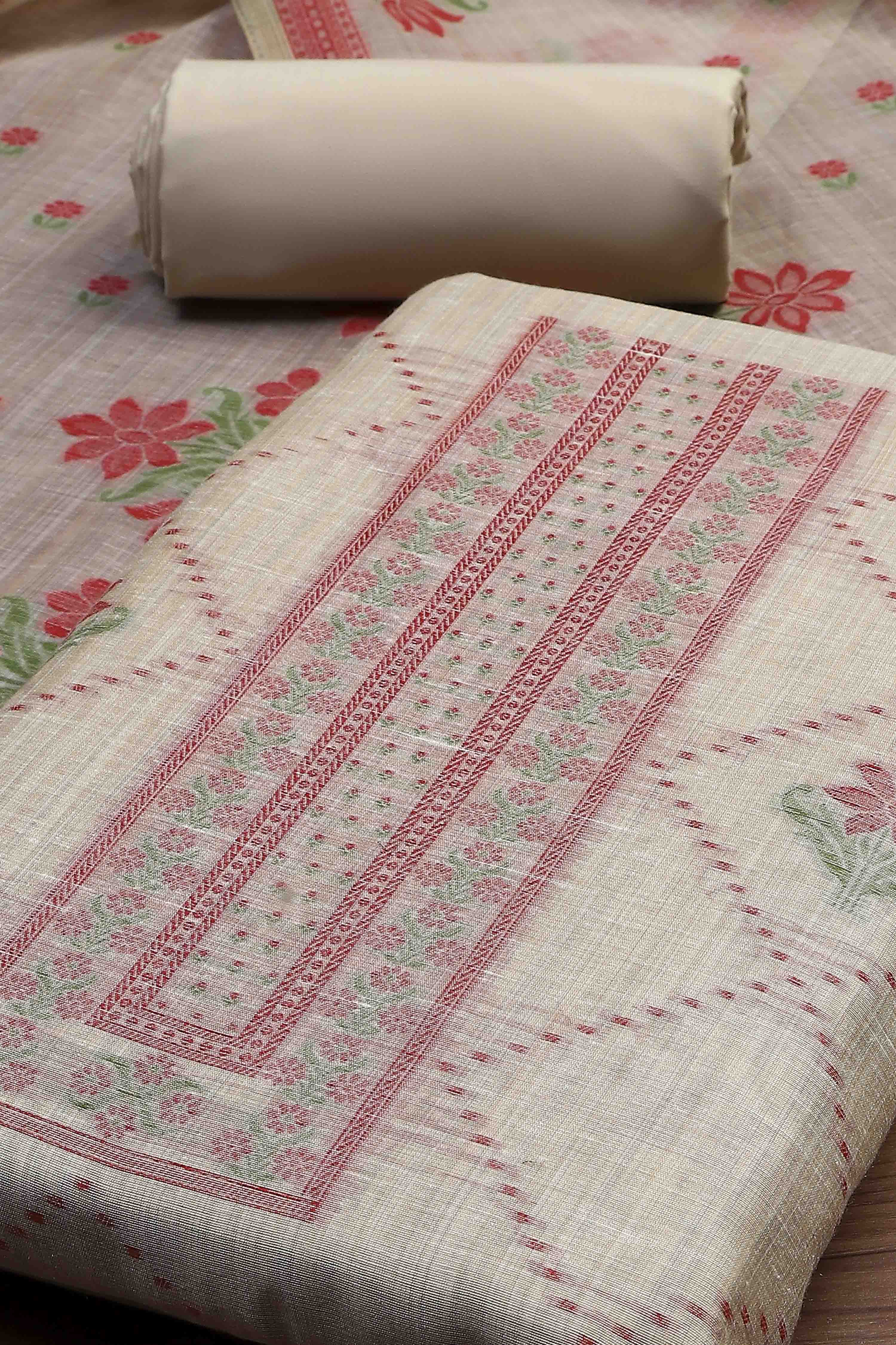 Pink Cotton Attractive Floral Print Unstitched Suit Set image number 1
