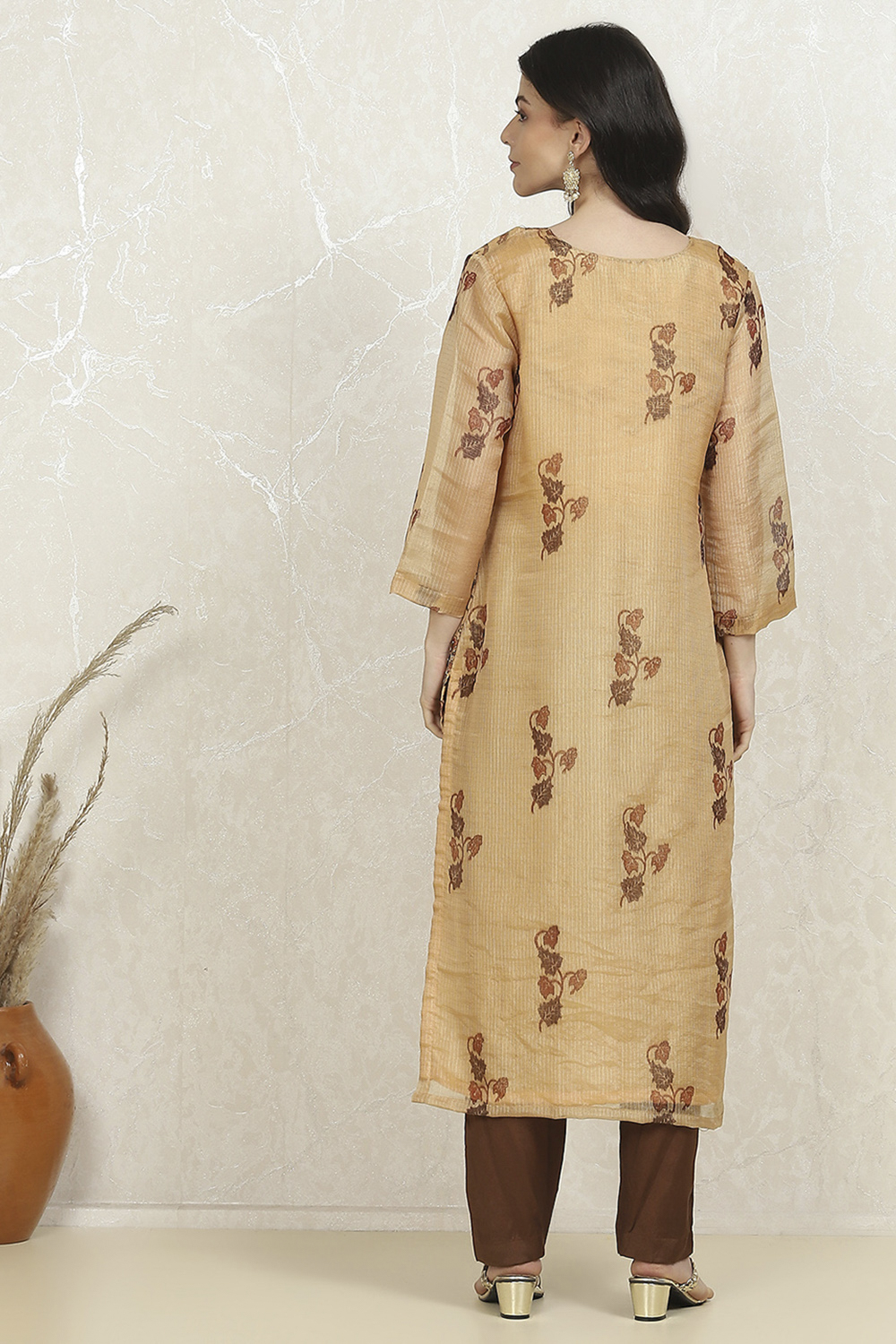 Rust Tissue Machine Embroidered Unstitched Suit Set image number 5