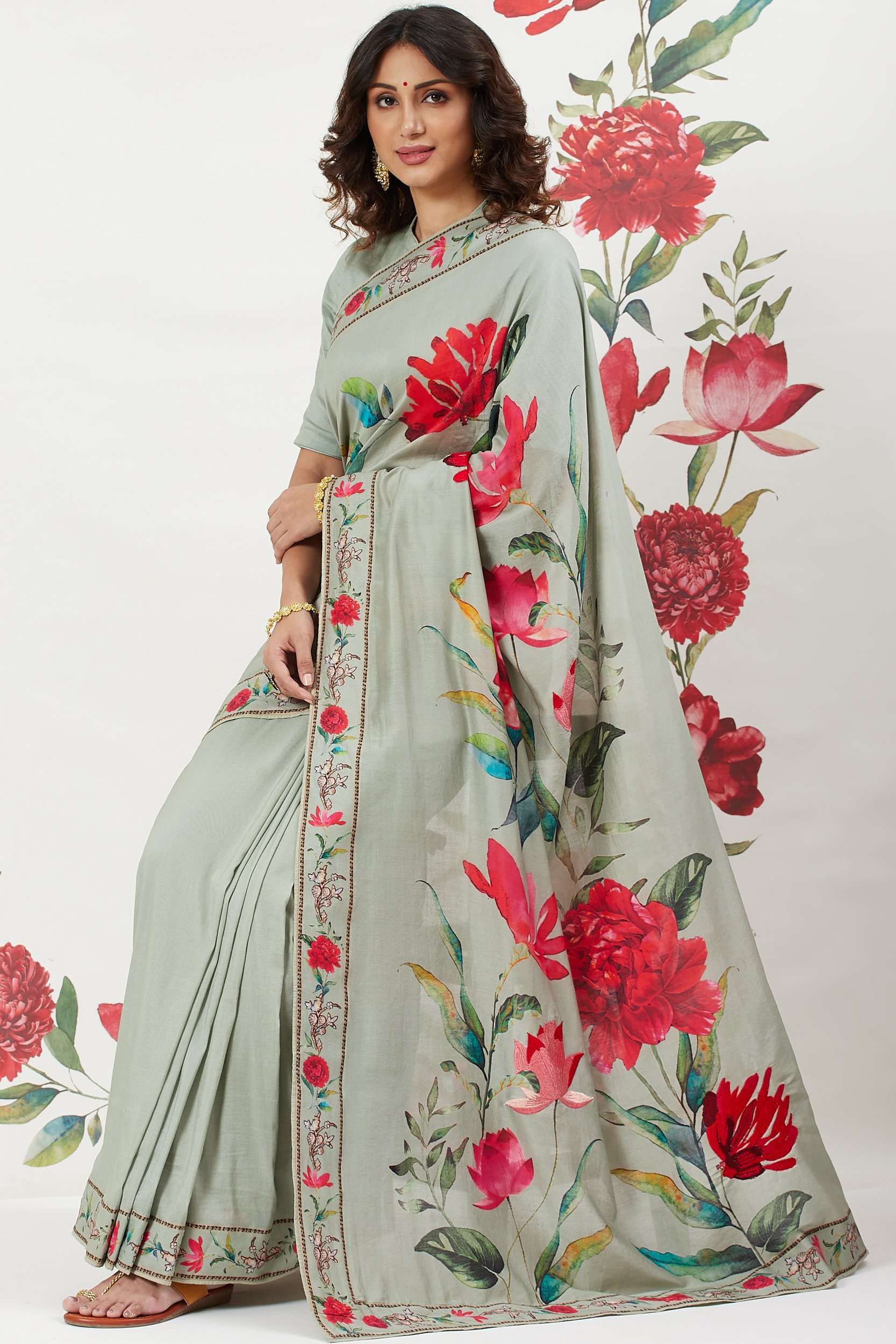 Rohit Bal Off White Chanderi Silk Printed Saree With Blouse image number 0