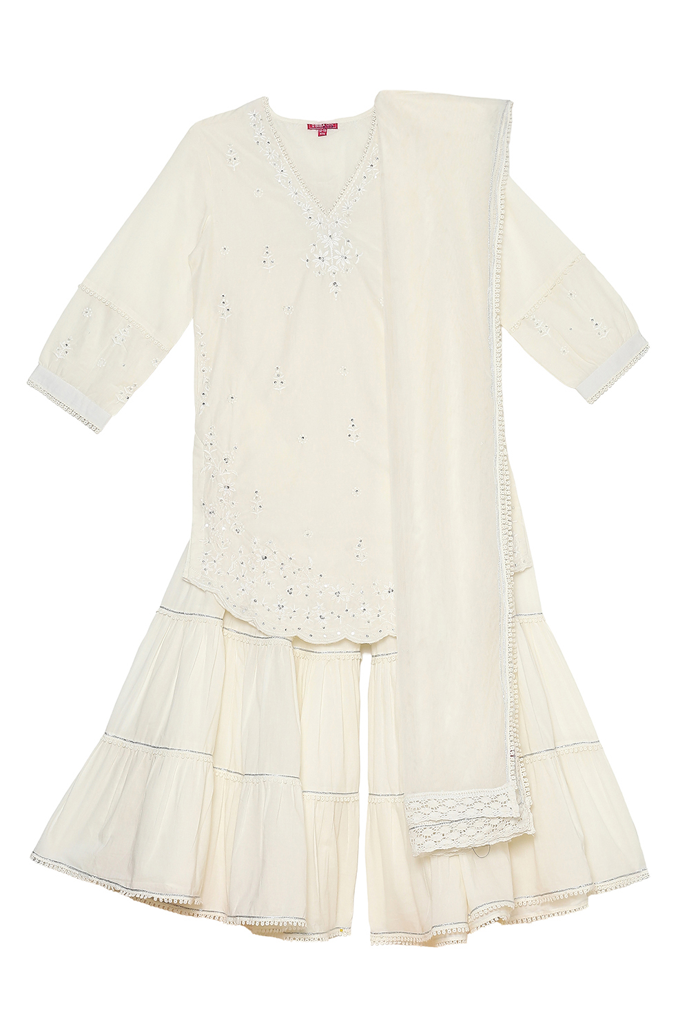Off White Cotton Sharara Suit Set image number 0