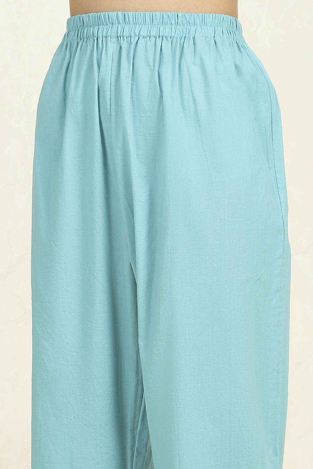 Blue Cotton Unstitched Suit Set image number 3
