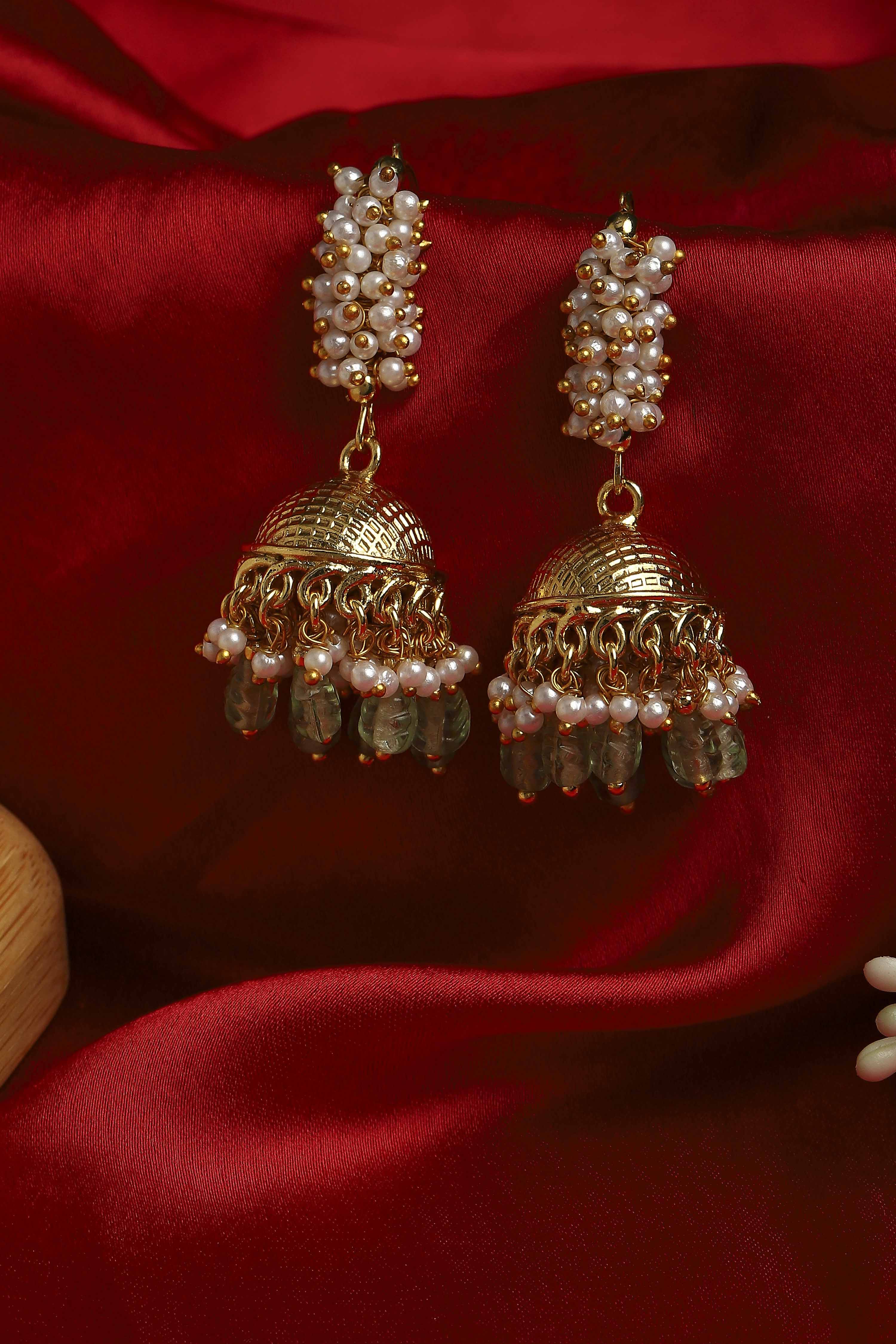 Mint Green Brass Jhumka image number 2