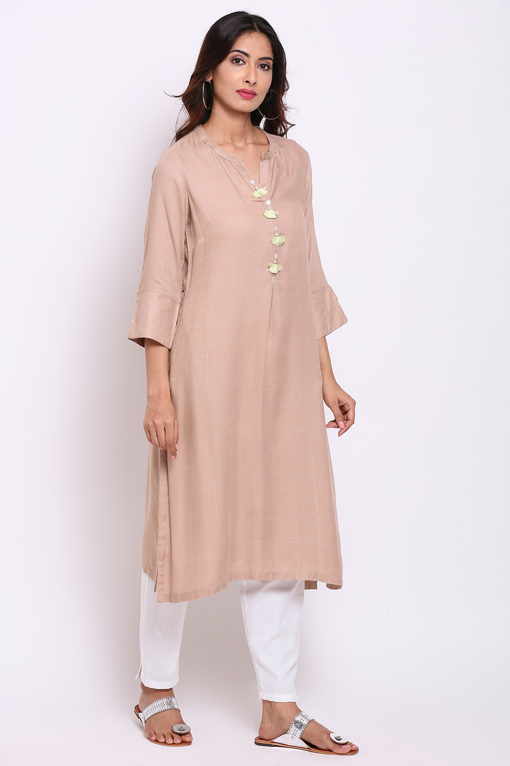 Beige Rayon Straight Kurta image number 4