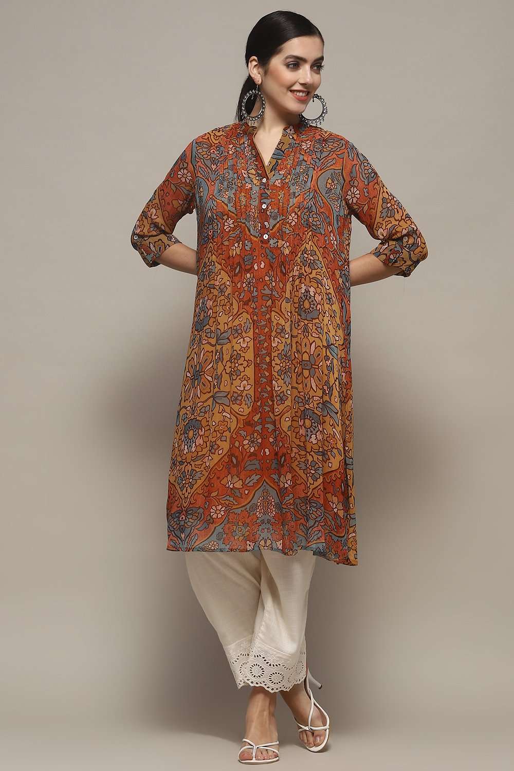 Mustard Viscose Straight Kurti image number 0