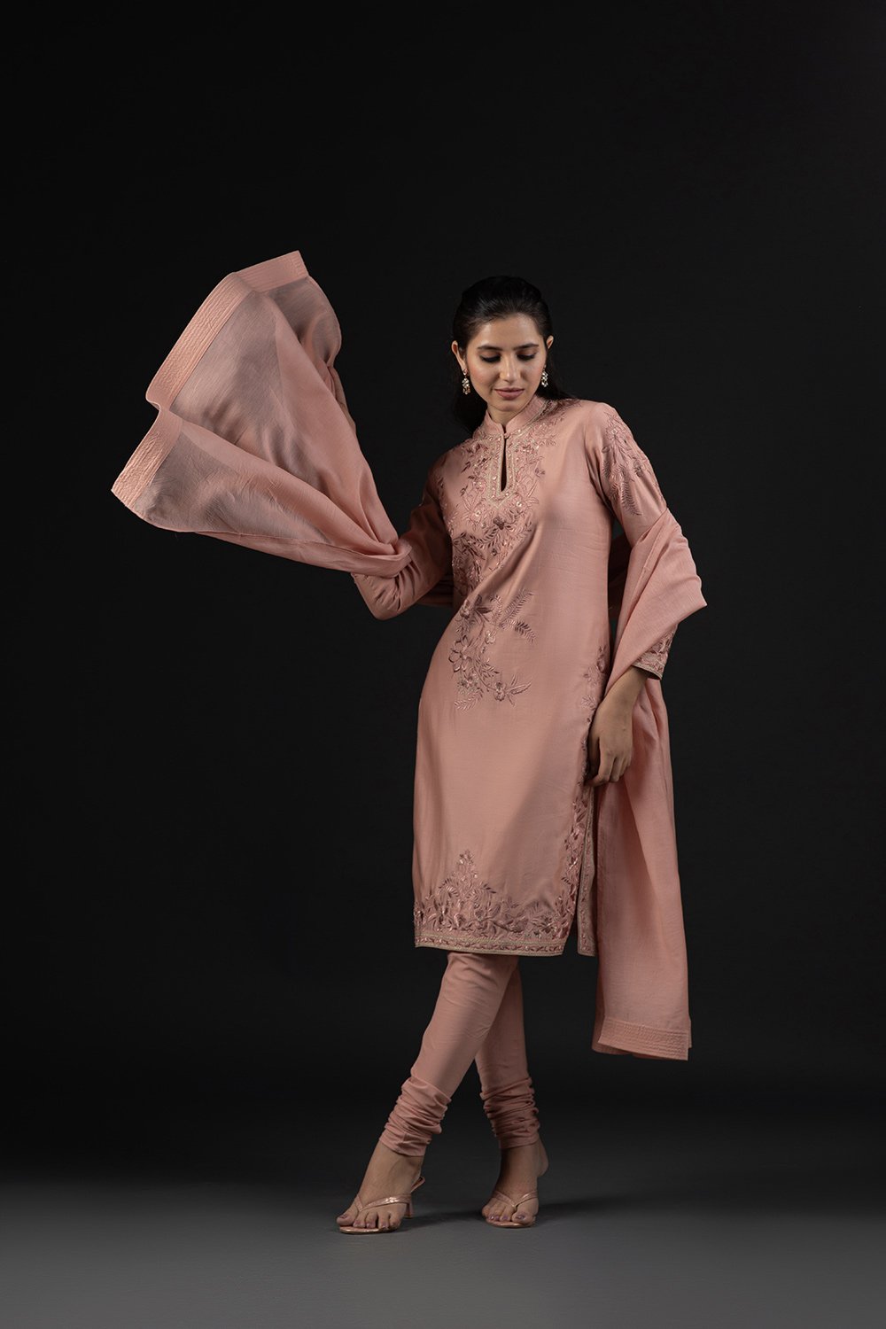 Rohit Bal Light Pink Cotton Silk Anarkali Printed Suit Set image number 4