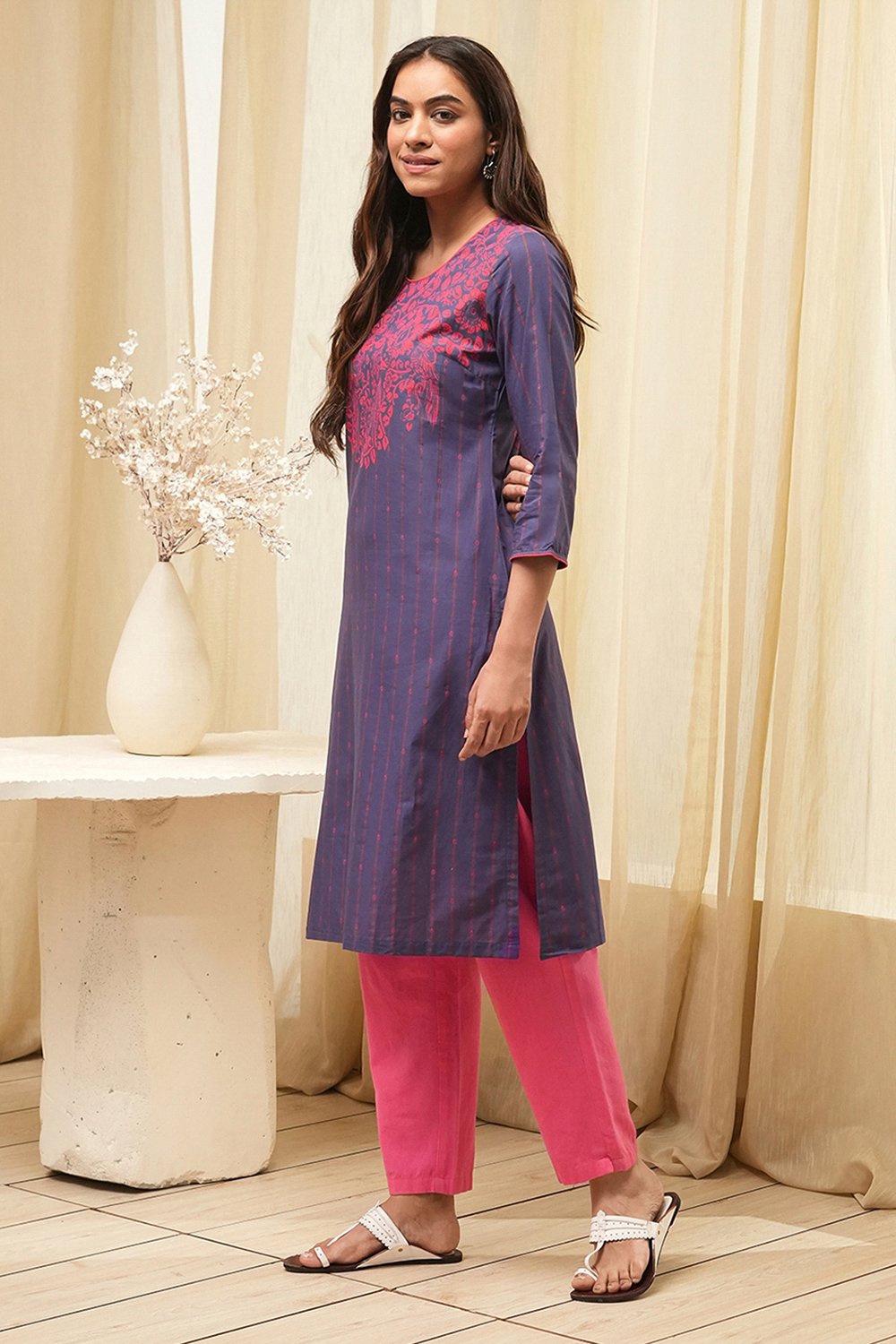 Green Cotton Straight Printed Kurta image number 2