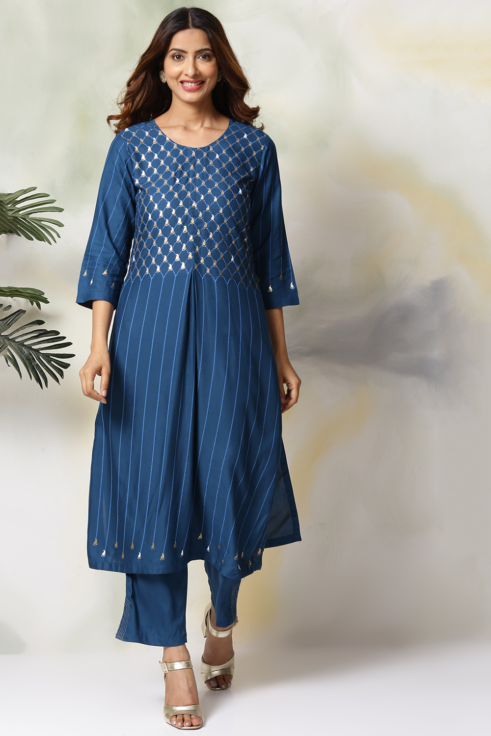 Blue Rayon Straight Kurta Pants Set image number 0