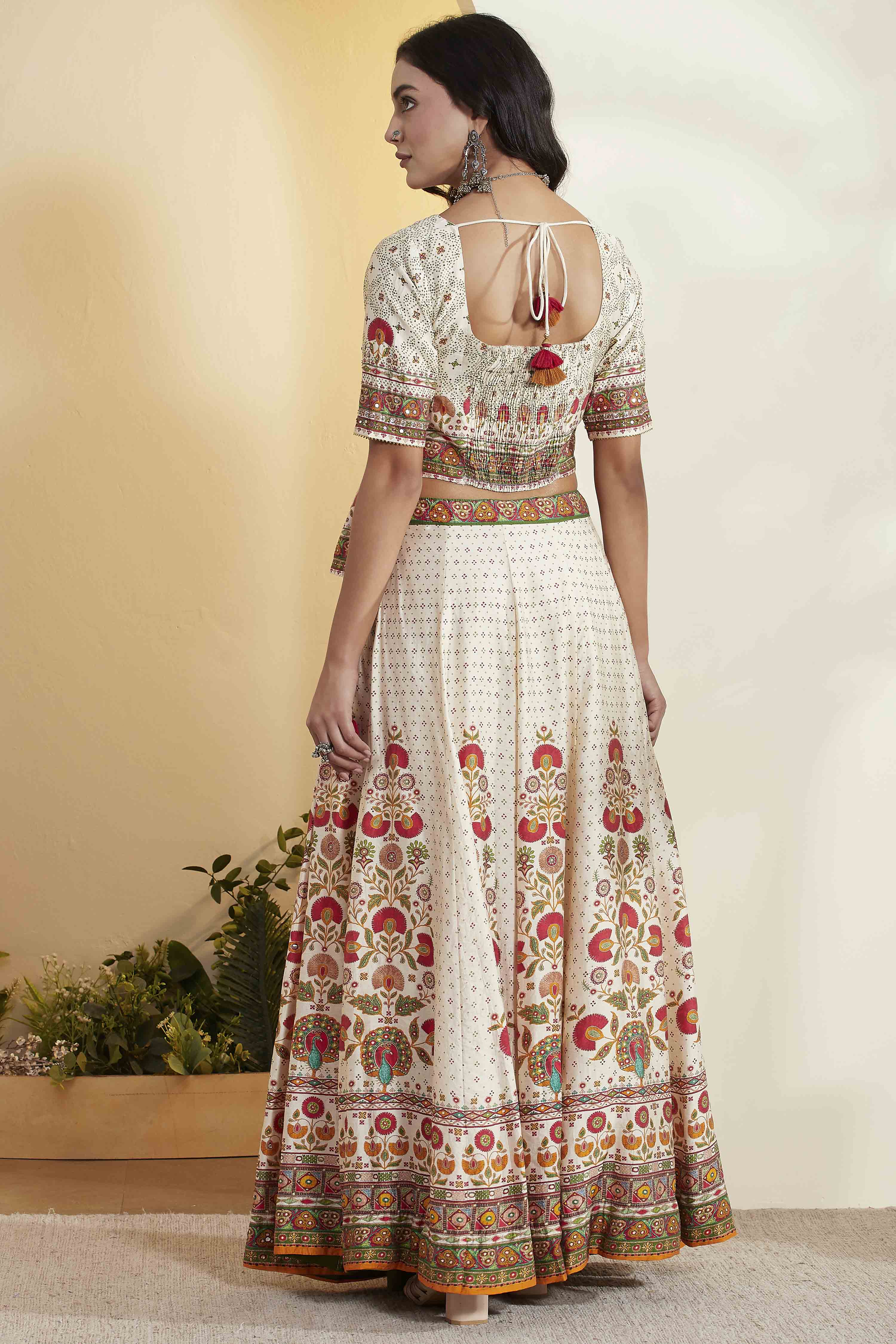 Navy Blue Cotton Silk Printed Lehenga Set image number 6