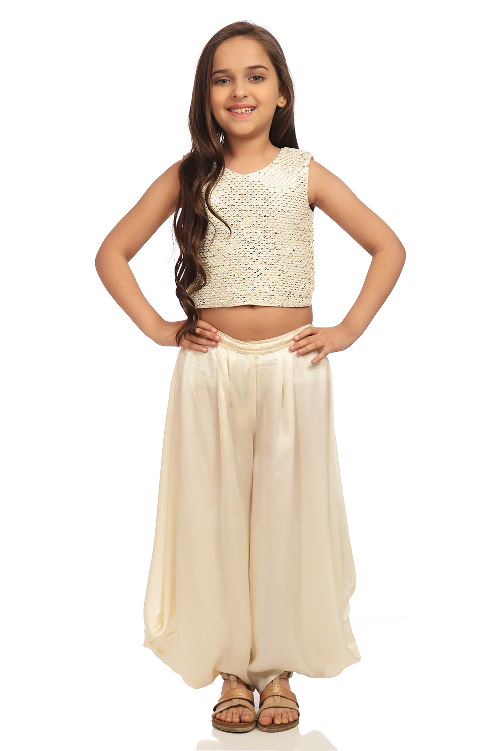 Ivory Short Top Viscose Embroidered Top & Pant Set image number 4