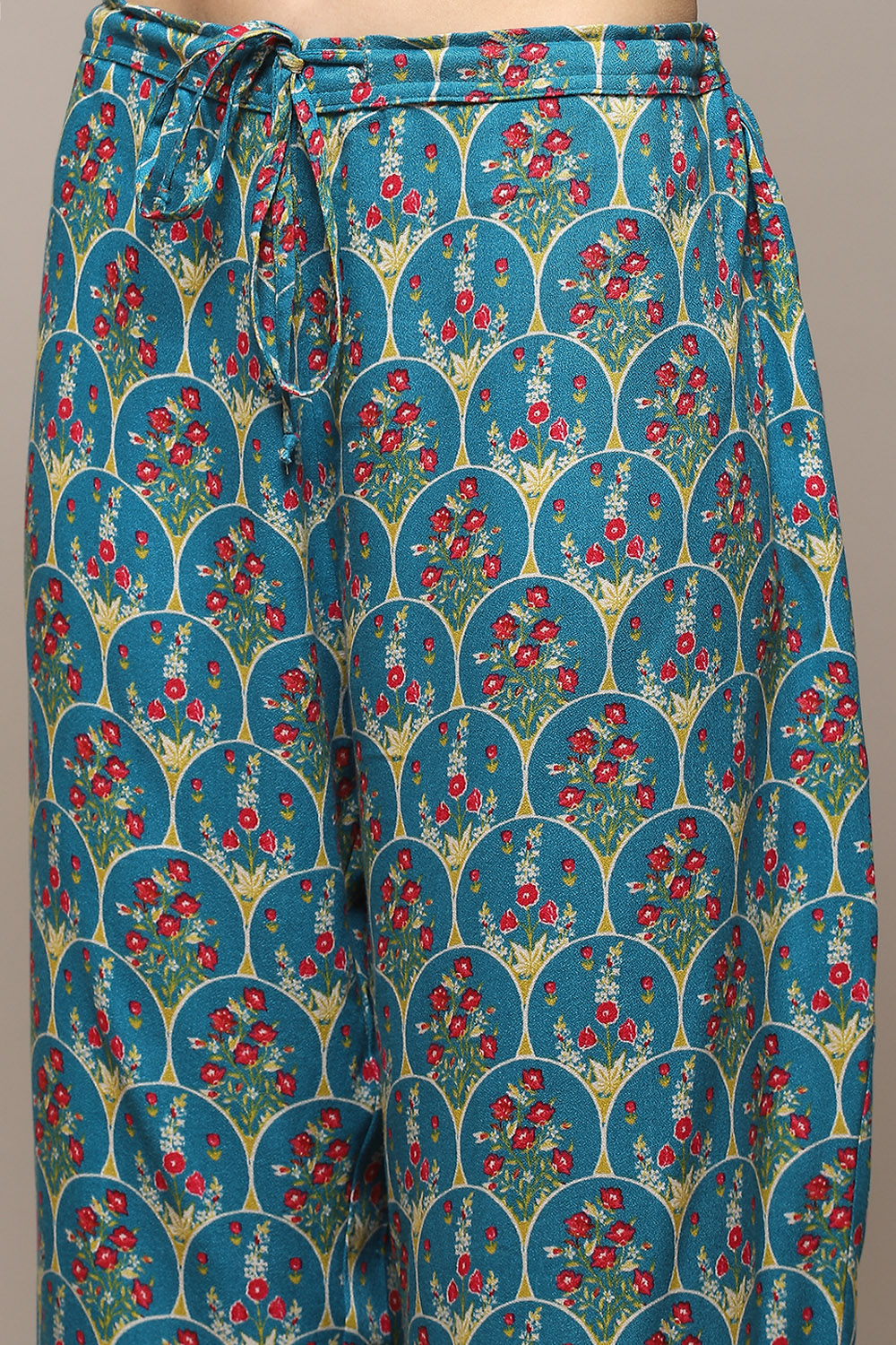 Teal LIVA Printed Pants image number 1