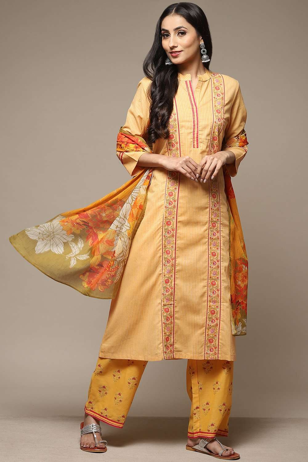 Teal Cotton A-Line Kurta Palazzo Suit Set image number 0