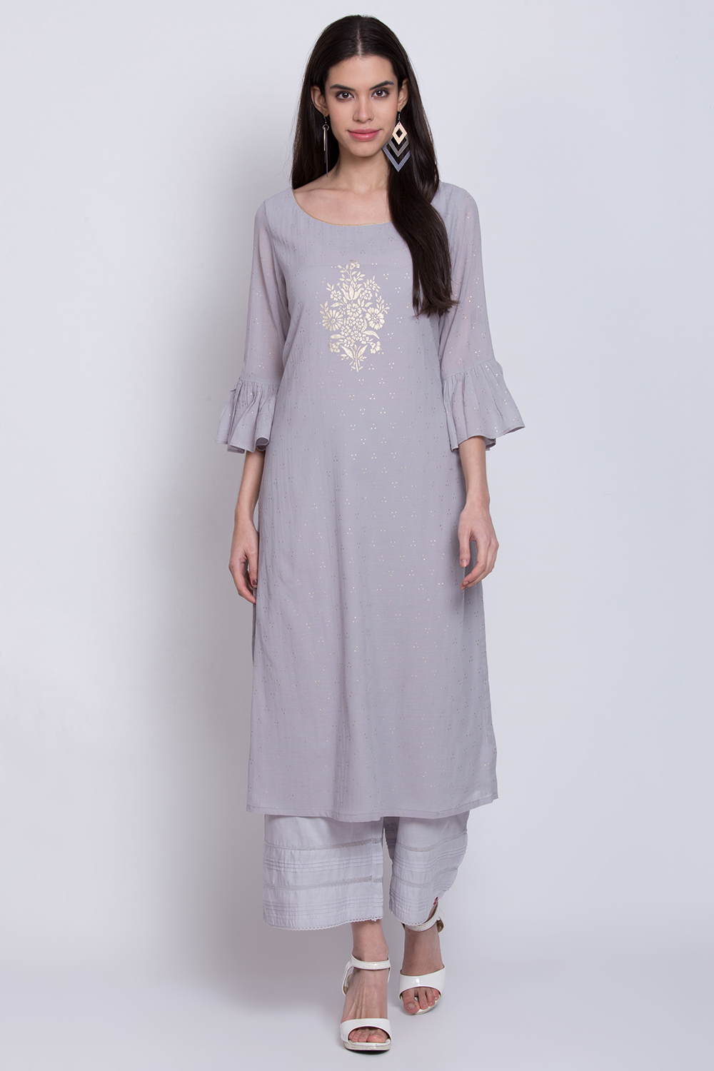 Grey Viscose Cotton Straight Printed Kurta image number 0