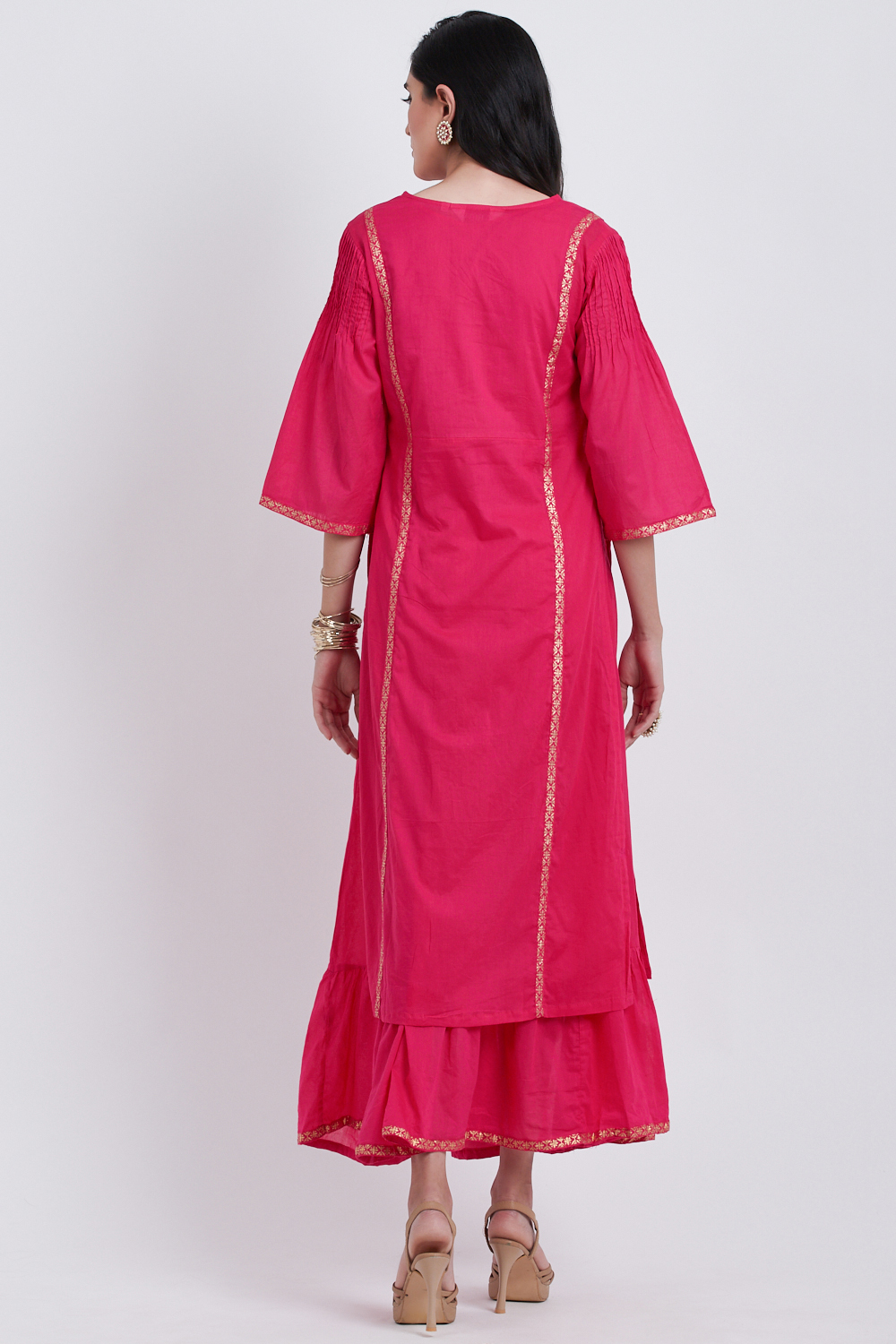 Fuchsia Cotton Flared Printed Kurta image number 5