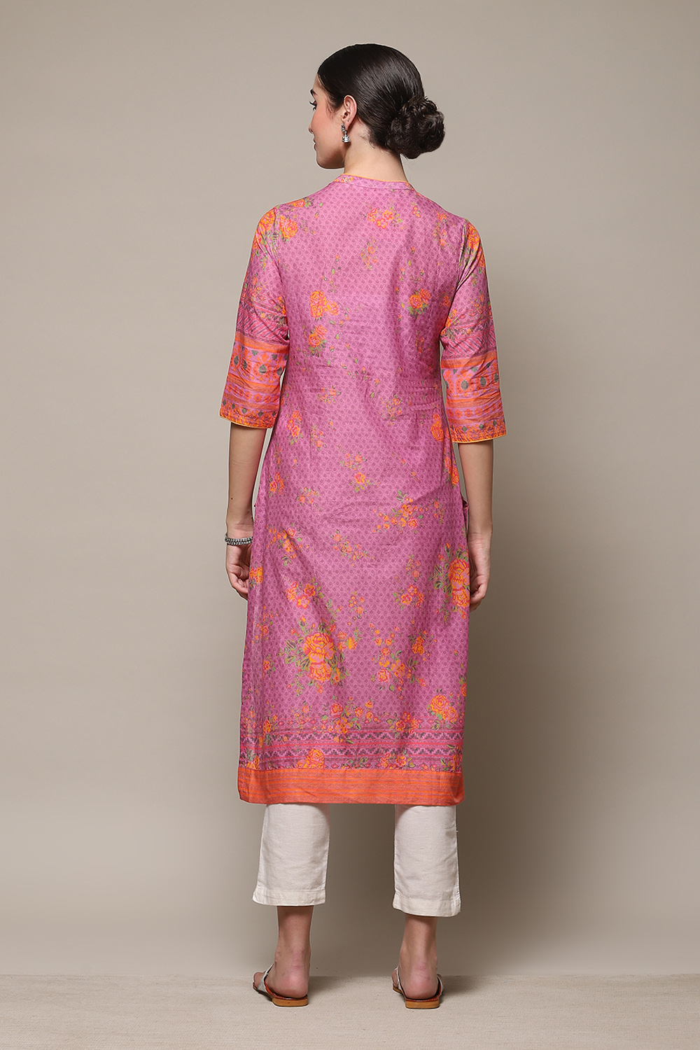 Pink Cotton Straight Printed Kurta image number 4