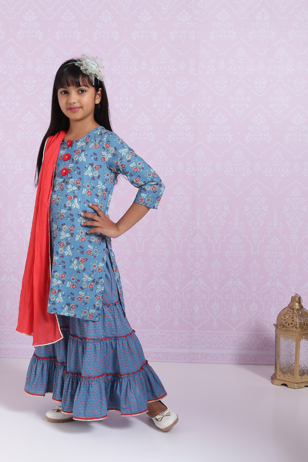 Blue Cotton Sharara Kurta Sharara Suit Set image number 3