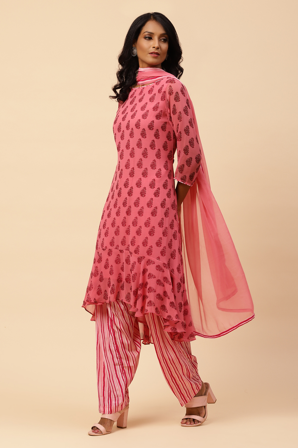 Pink Art Silk Asymmetric Kurta Salwar Suit Set image number 5