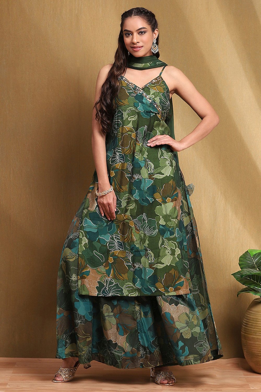 Rust Floral Printed Straight Suit Set image number 6