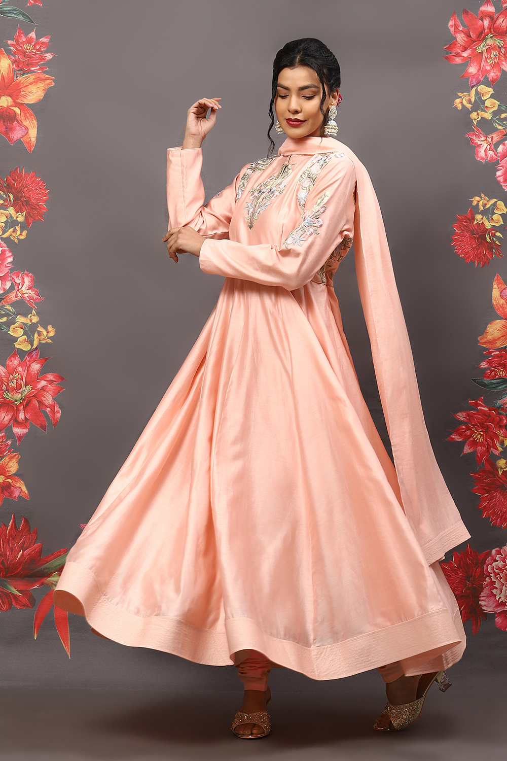 Rohit Bal Powder Blue Cotton Blend Anarkali Kurta Suit Set image number 5