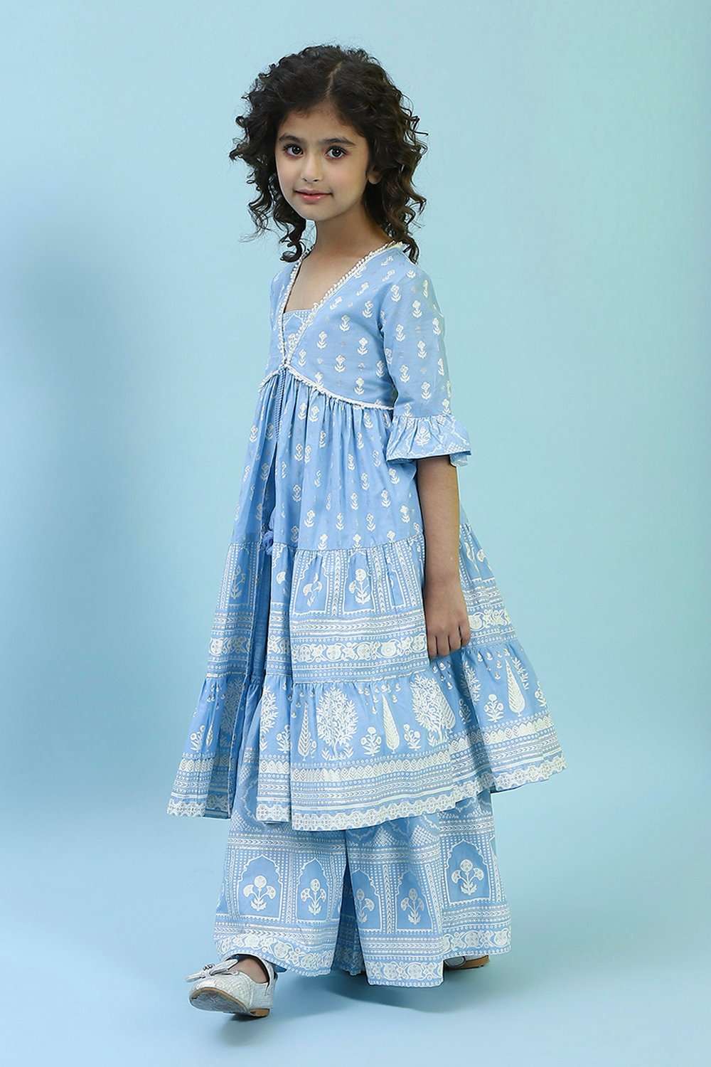 Powder Blue Cotton Tiered Suit Set image number 3
