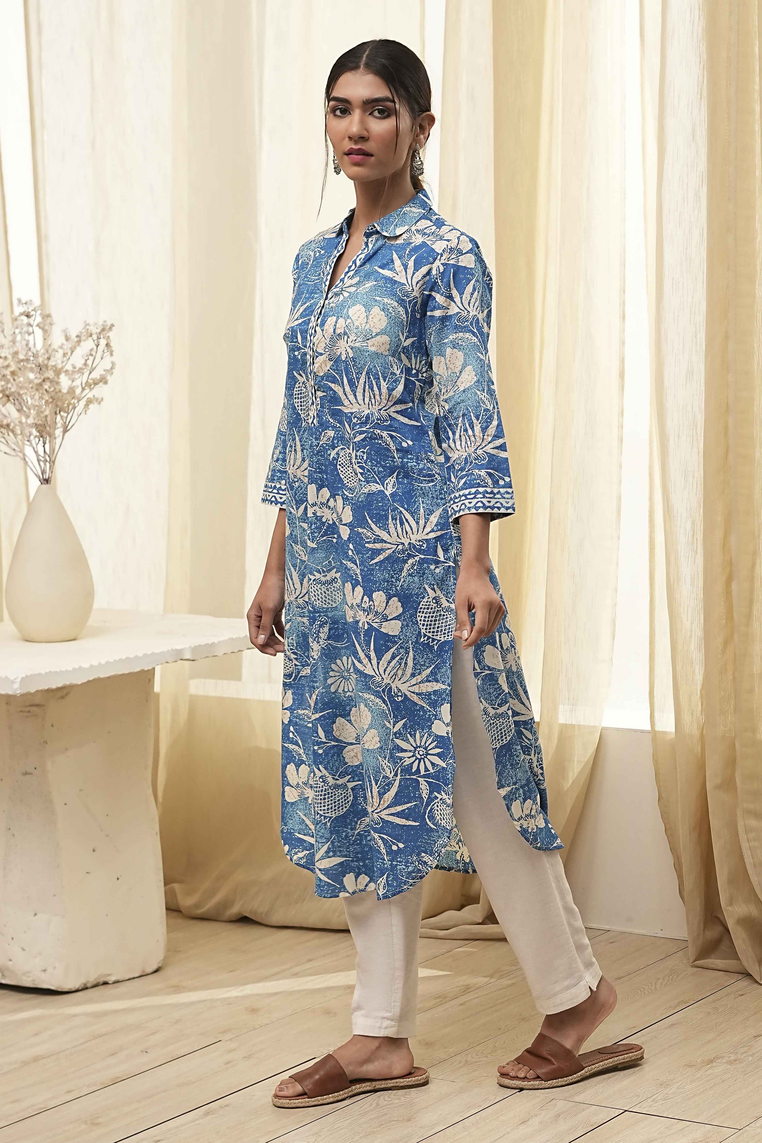 Red Pure Cotton Floral Straight Kurta image number 2