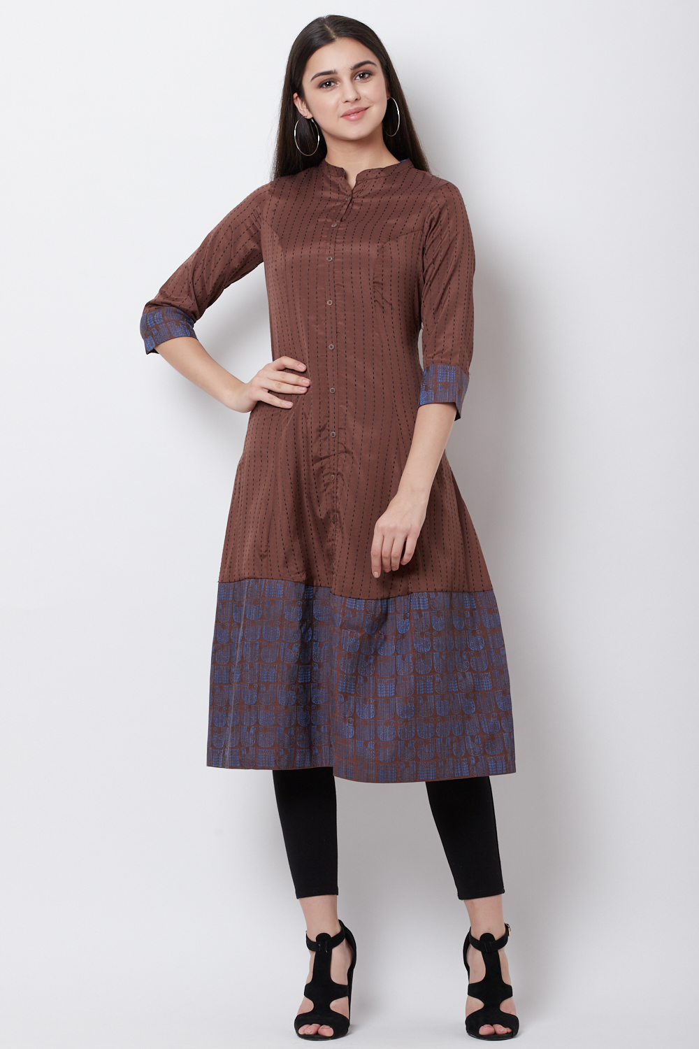 Brown Art Silk Front Open Yarndyed Kurta image number 0