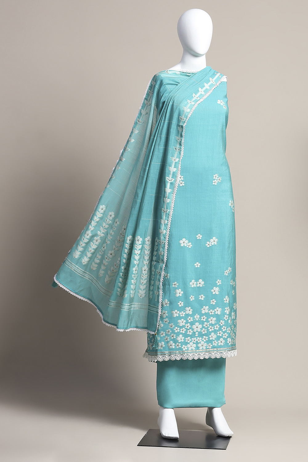 Peach Chanderi Unstitched Suit Set image number 0