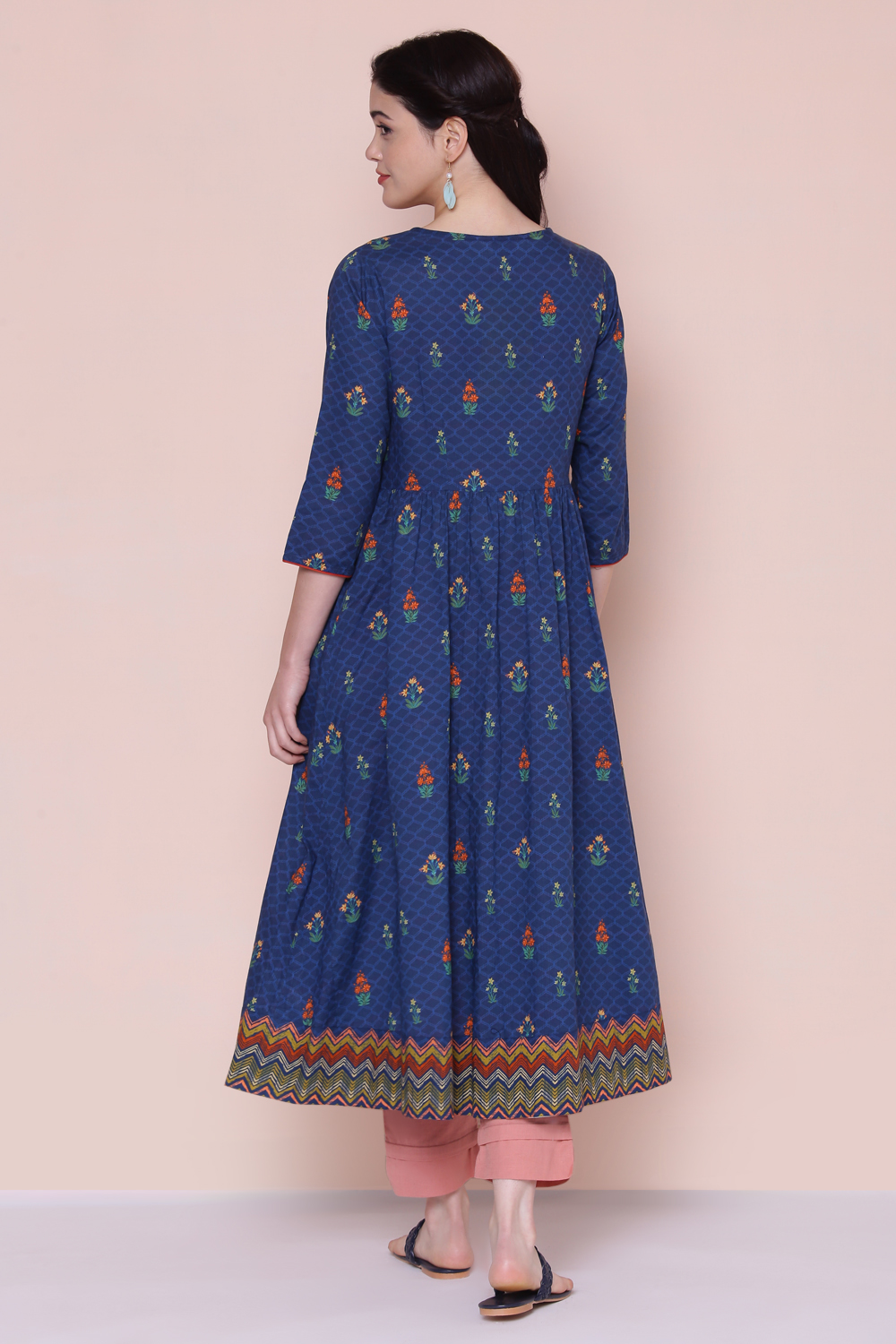 Navy Cotton Printed Kurta image number 5