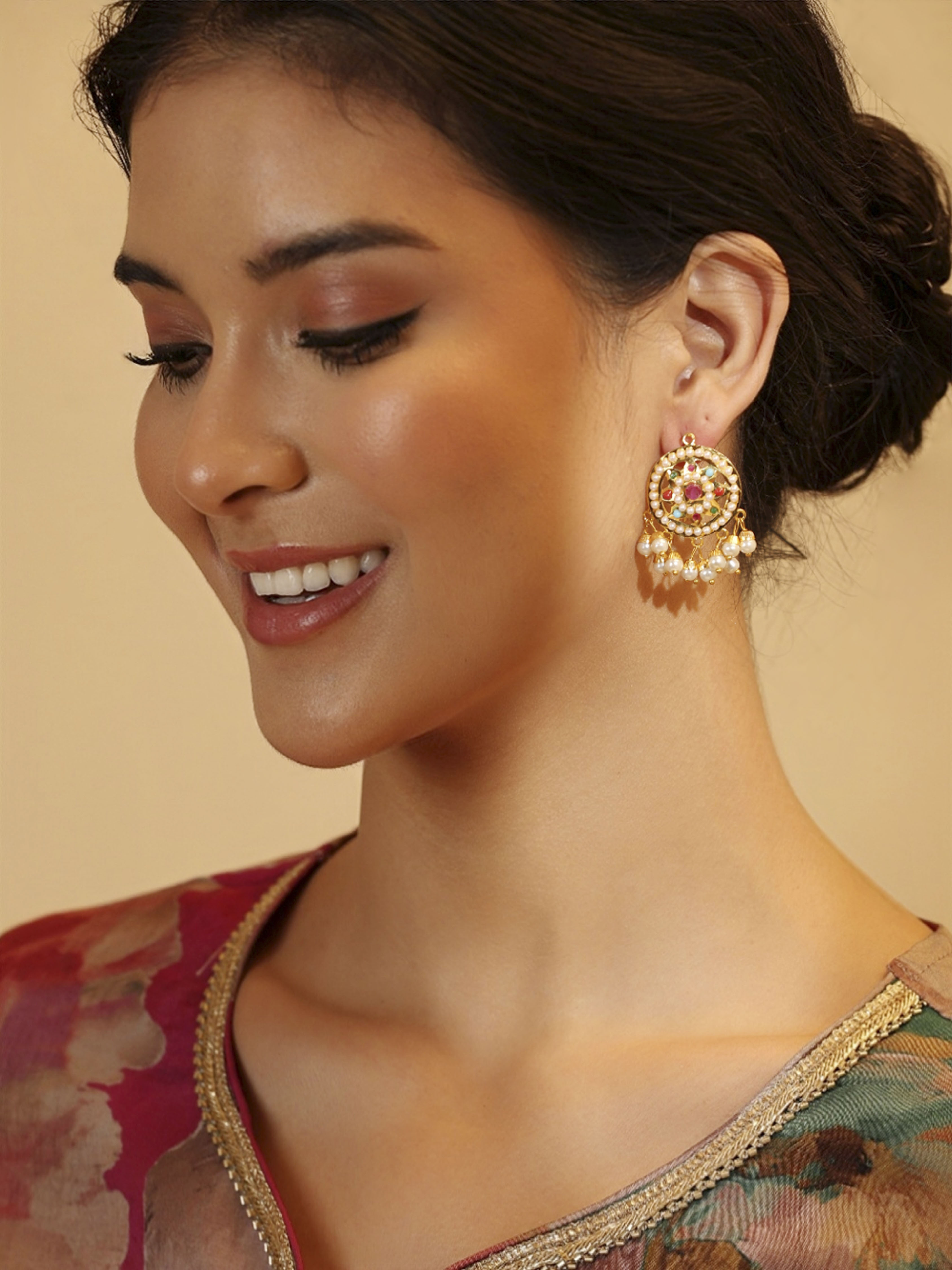 Multicolour Gold Plated Brass Drop & Dangler Earrings image number 1