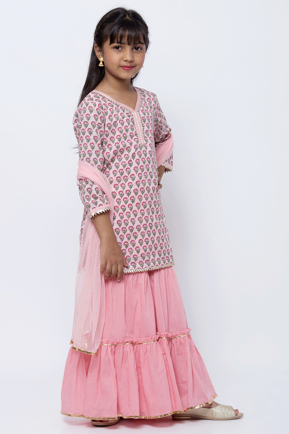 Light Pink Cotton Sharara Kurta Sharara Suit Set image number 3