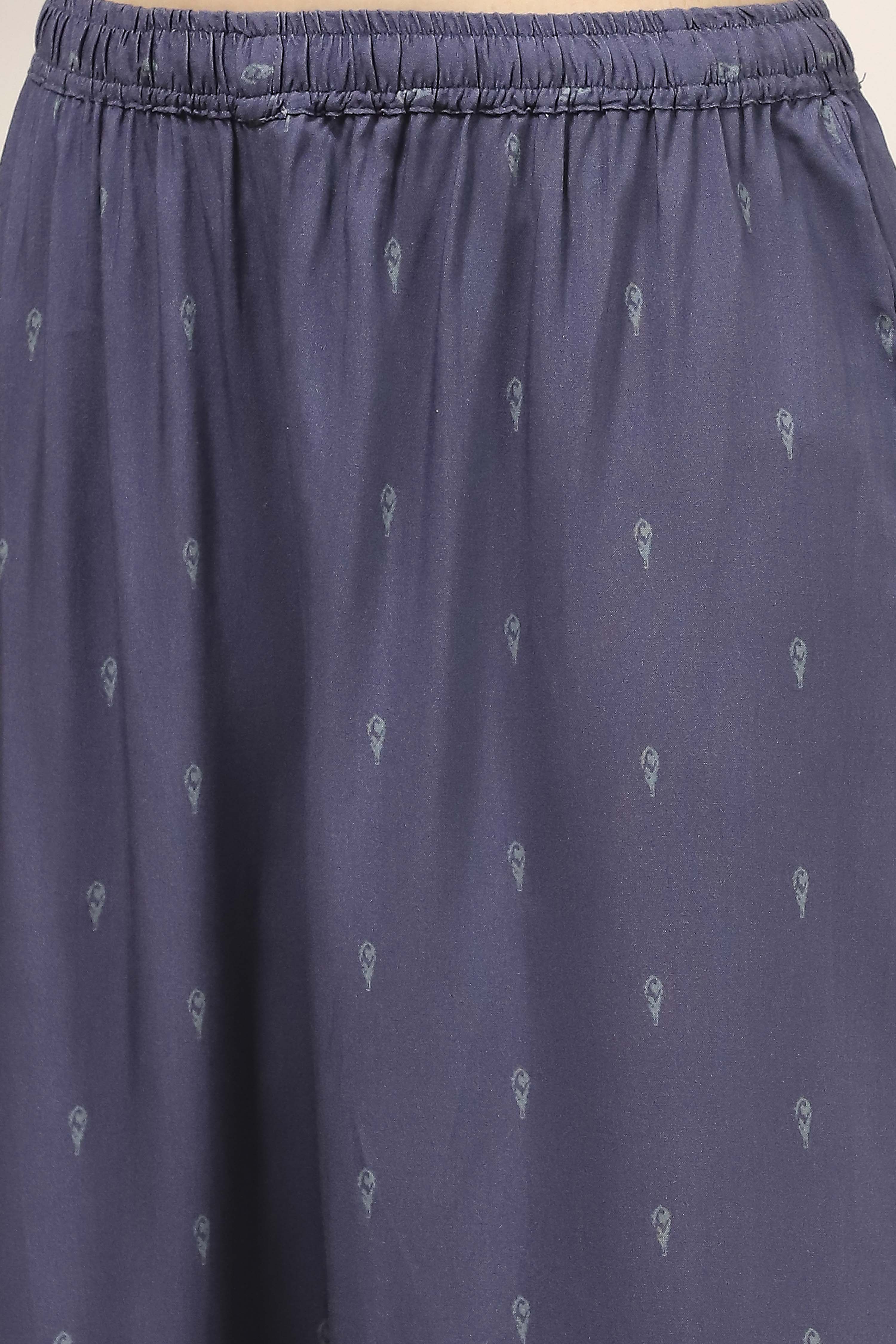 Blue Printed Straight Suit Set image number 2