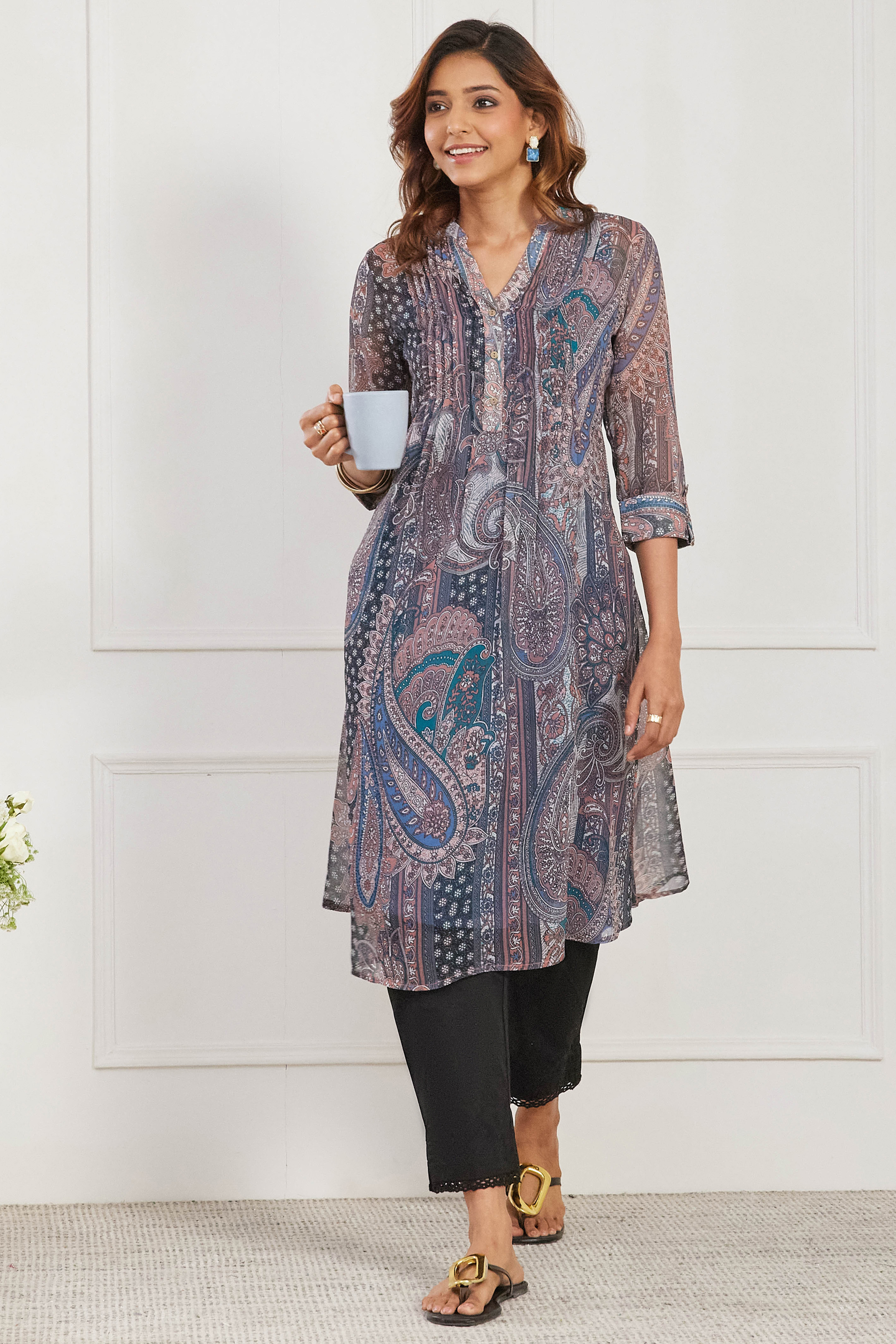 Brown Polyester Printed Straight Kurta image number 7