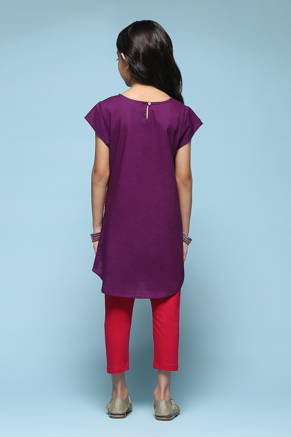 Purple Cotton Straight Solid Kurta Set image number 4